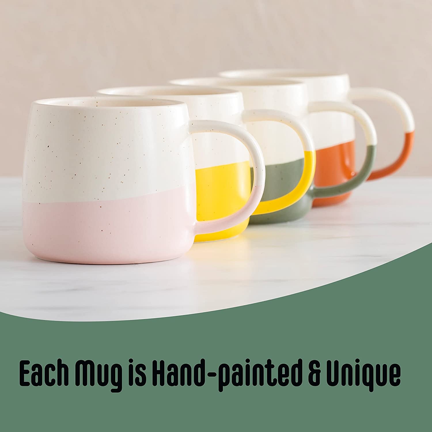 Two-tone coffee mugs, ceramic mug set, hand-painted mugs, 13 oz coffee cups, colorful coffee mugs, dishwasher safe mugs, microwave safe mugs, large handle coffee cups