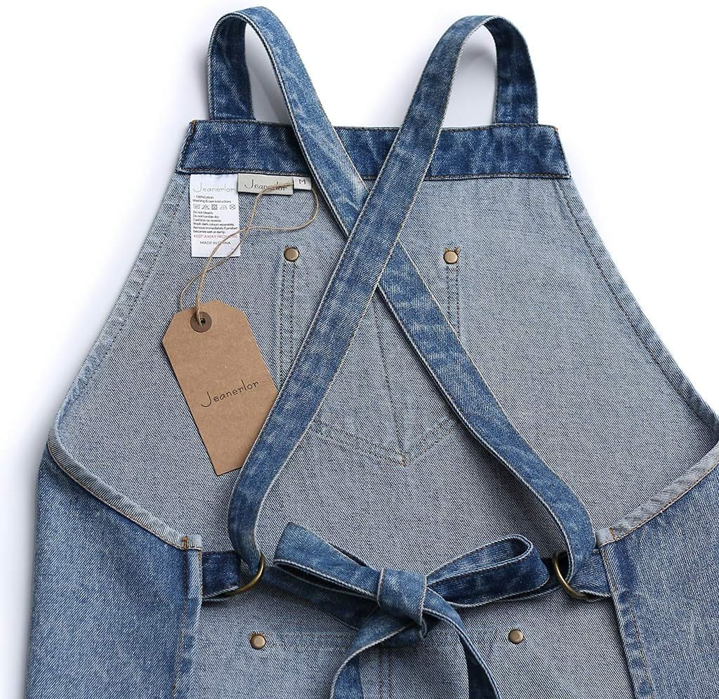 Cotton Denim Apron, Adjustable Cross Back Apron, Barista Apron with Pockets, Professional Apron for Men and Women