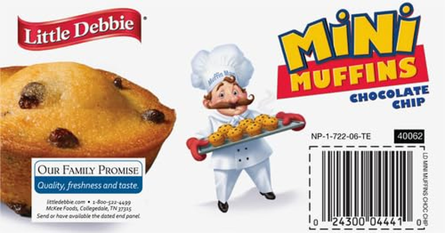 Chocolate Chip Mini Muffins, Little Debbie muffins, mini chocolate chip muffins, snack muffins, grab-and-go muffins, 8.44 oz muffin box