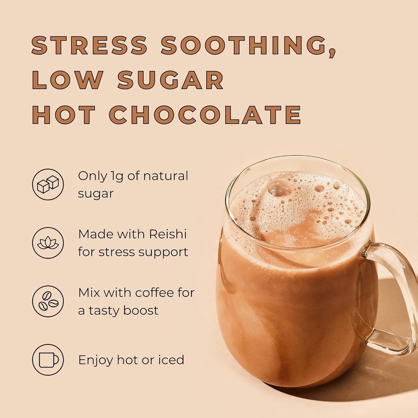 Reishi Hot Cocoa Blend, Stress-Soothing Mushroom Latte, Brain-Boosting Adaptogen Cocoa, Organic Vegan Hot Chocolate, Keto Friendly Hot Cocoa, Reishi Mushroom Latte, Superfoods Hot Chocolate, Organic Cocoa Drink