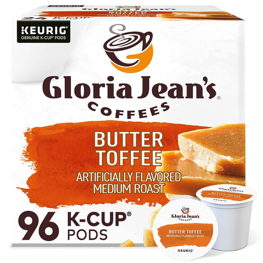  Butter Toffee K-Cup Pods, Medium Roast Coffee, 96 Count (4 Packs of 24), Gloria Jean’s Coffees