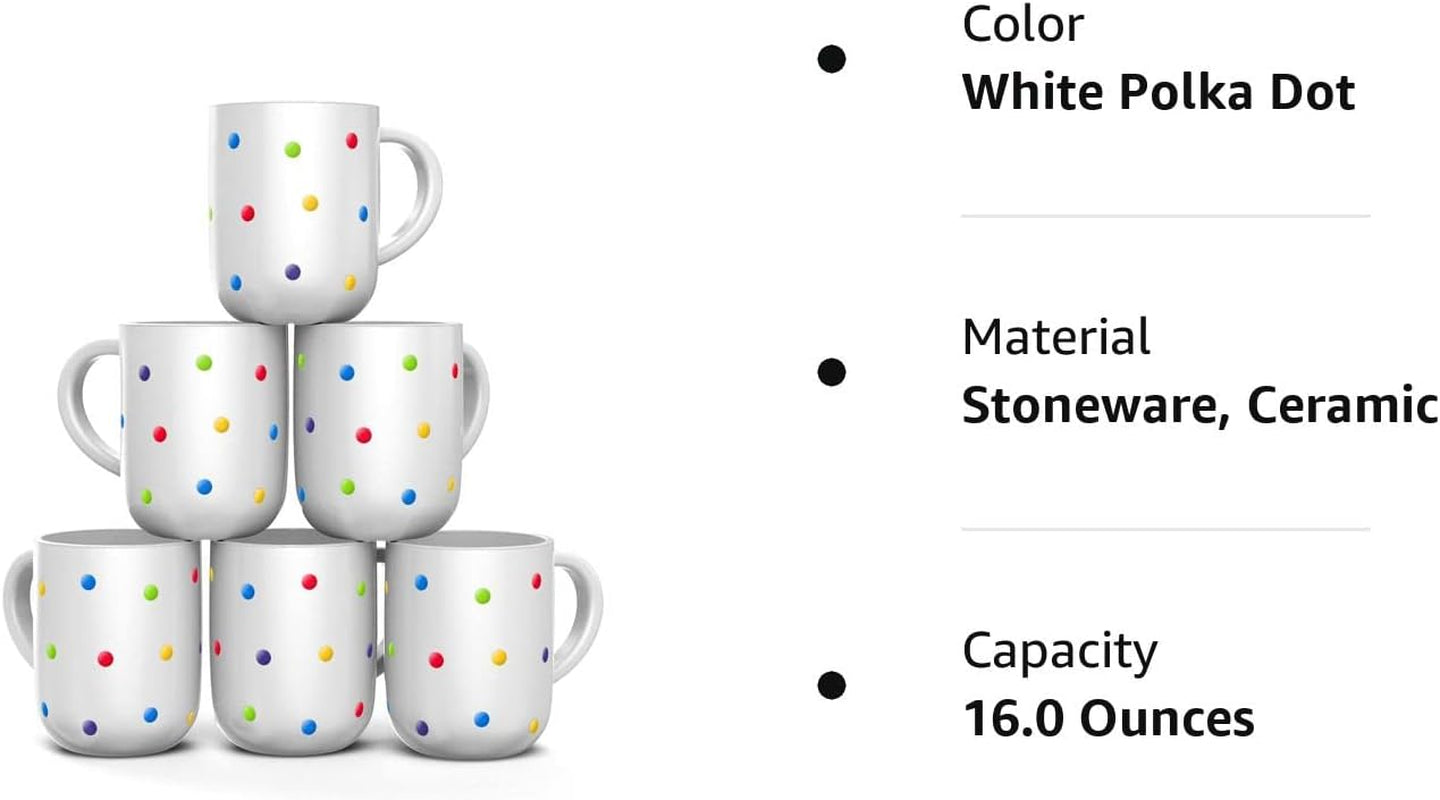 Ceramic coffee mugs, 16 oz coffee cups, white polka dot mugs, large coffee mugs, dishwasher safe mugs, microwave safe mugs, stoneware ceramic mugs, coffee mugs set, polka dot design mugs, durable coffee cups