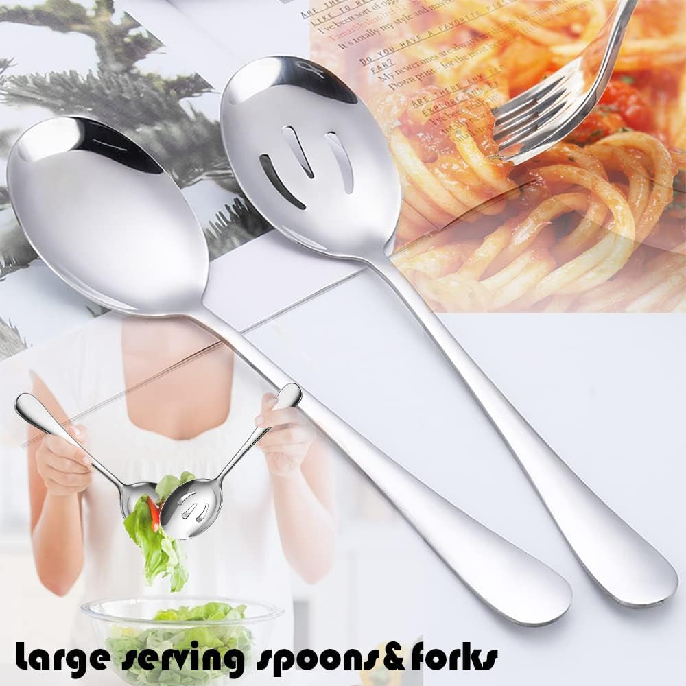 12 PCS Stainless Steel Serving Utensils Set, Silver Serving Utensils, Buffet Catering Utensils, Party Serving Set, Durable Serving Spoons and Forks