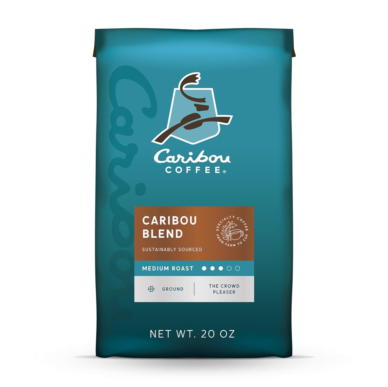 Medium Roast Ground Coffee - Caribou Blend, 20 Ounce Bag, Sweet and Spicy Notes, 100% Arabica, Rainforest Alliance Certified.