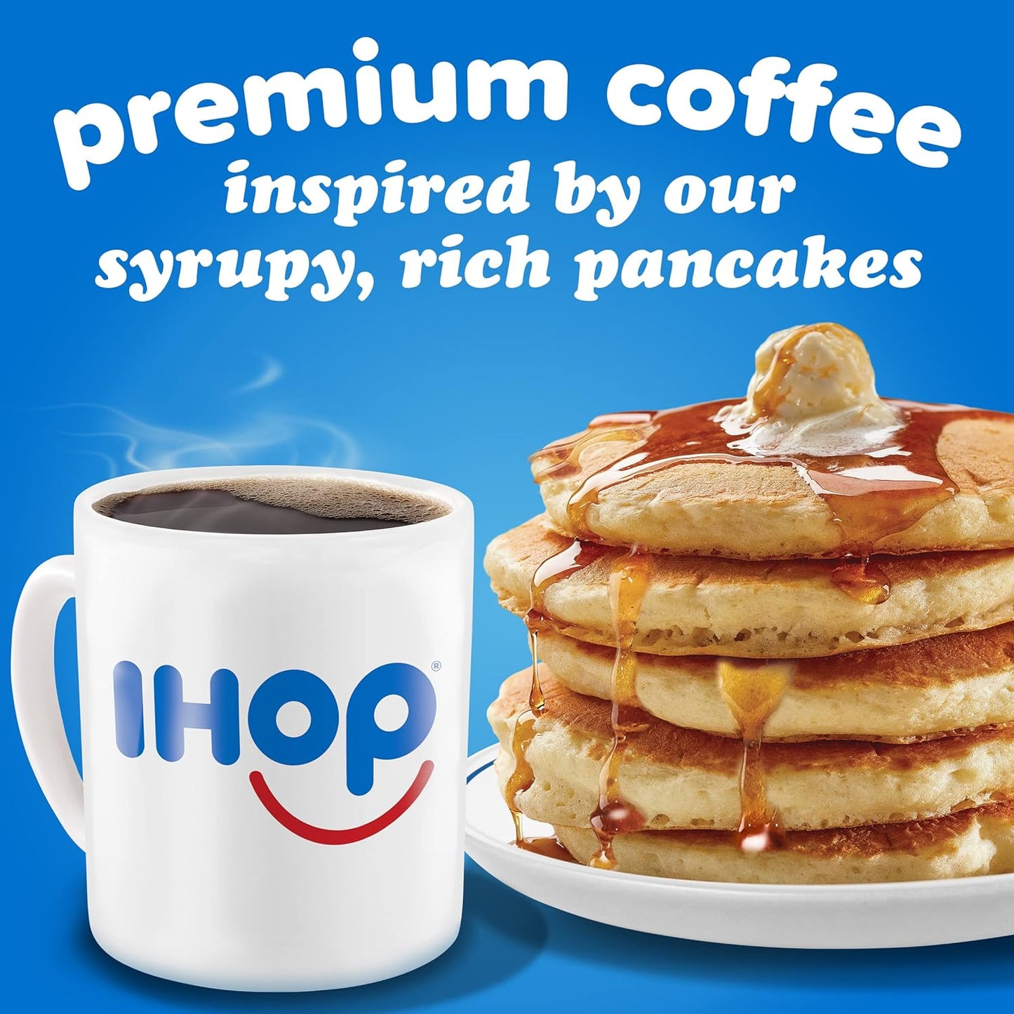 IHOP Buttery Syrup Keurig K-Cup Coffee Pods, IHOP coffee pods 10 count box, buttery syrup flavored coffee pods, IHOP syrup coffee, recyclable coffee pods, premium Arabica coffee pods, IHOP pancake inspired coffee, single-serve Keurig coffee pods, Kosher certified coffee pods, IHOP menu-inspired coffee