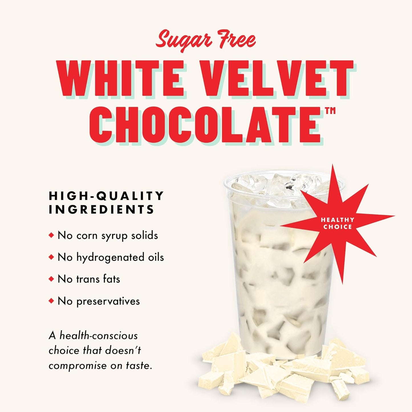 Sugar Free White Velvet Chocolate Coffee Flavor Powder, Low-Carb, Lactose-Free, Hot Drinks, Cold Drinks, Blended Drinks, 2 Lb. Bag, Coffee House Classics, High-Quality Ingredients