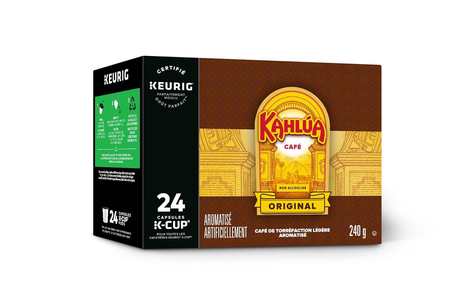 Kahlua Original Coffee Pods, light roast, rum vanilla caramel flavor, 24 count, Keurig K-Cup compatible.