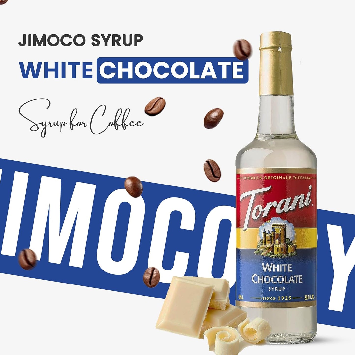 Torani White Chocolate Syrup, 25.4 oz coffee syrup, white chocolate flavor syrup, Torani syrup with pump, coffee flavoring syrup