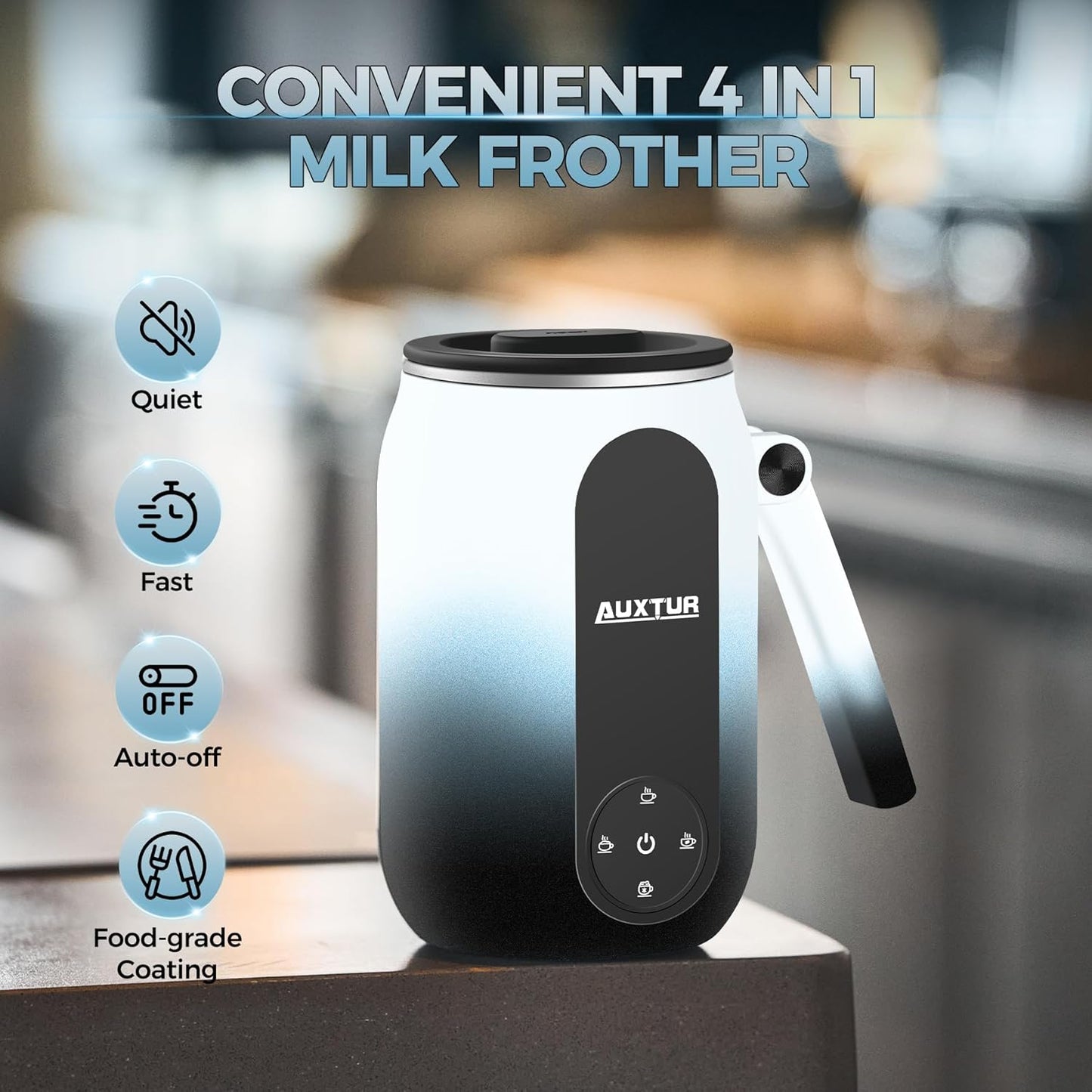 Electric milk frother, 4-in-1 milk steamer, coffee frother, 15.2 oz foam maker, automatic milk warmer, hot and cold foam maker, gradient color milk frother, collapsible handle frother, rich creamy milk froth maker, efficient low noise milk frother, easy to clean milk frother, kitchen appliance for coffee drinks