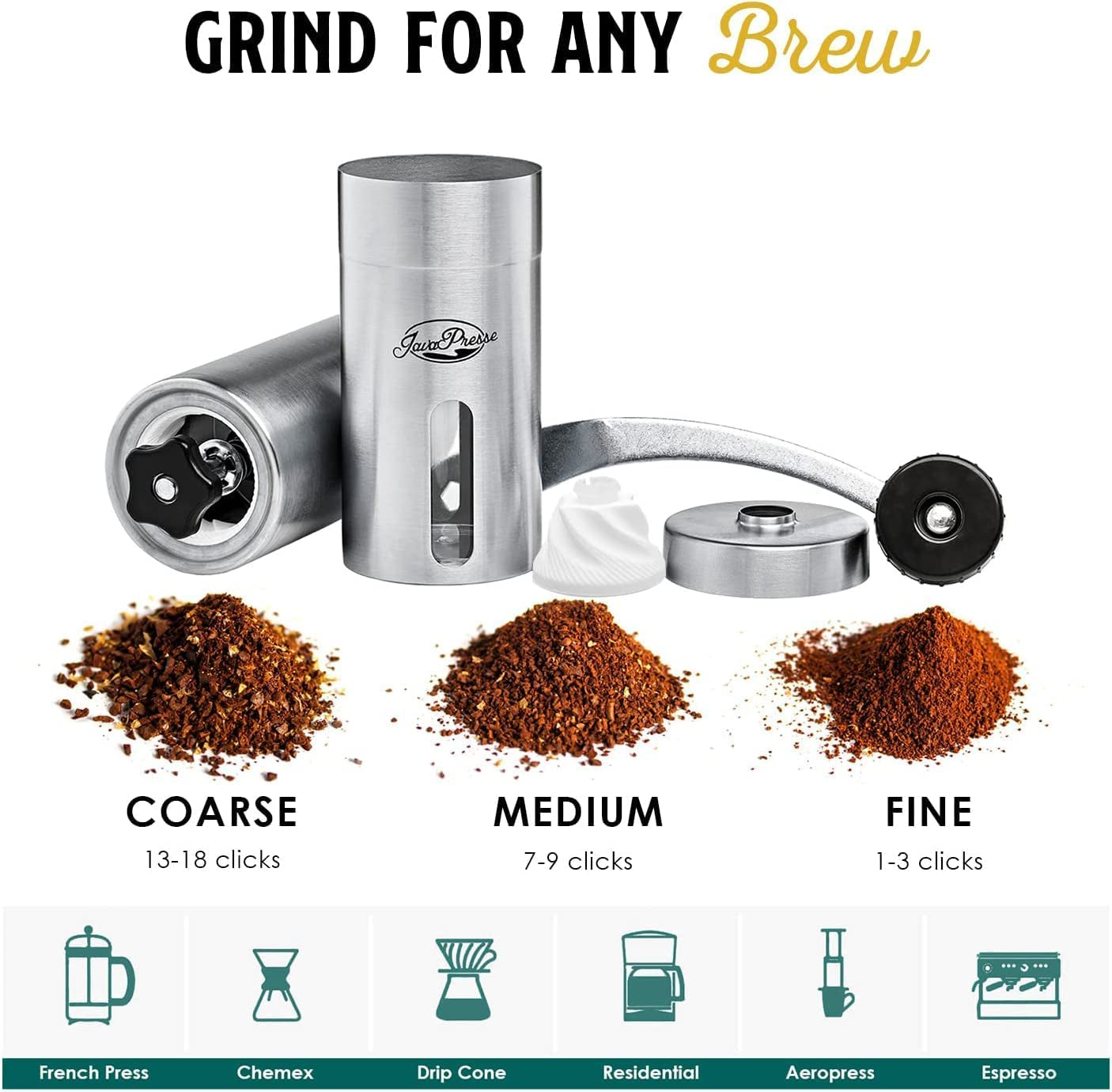 Manual Stainless Steel Coffee Grinder - 18 Adjustable SettingsManual Stainless Steel Coffee Grinder, 18 Adjustable Settings, Portable Conical Burr, Hand Crank Coffee Grinder, Camping Coffee Grinder, Travel Coffee Grinder