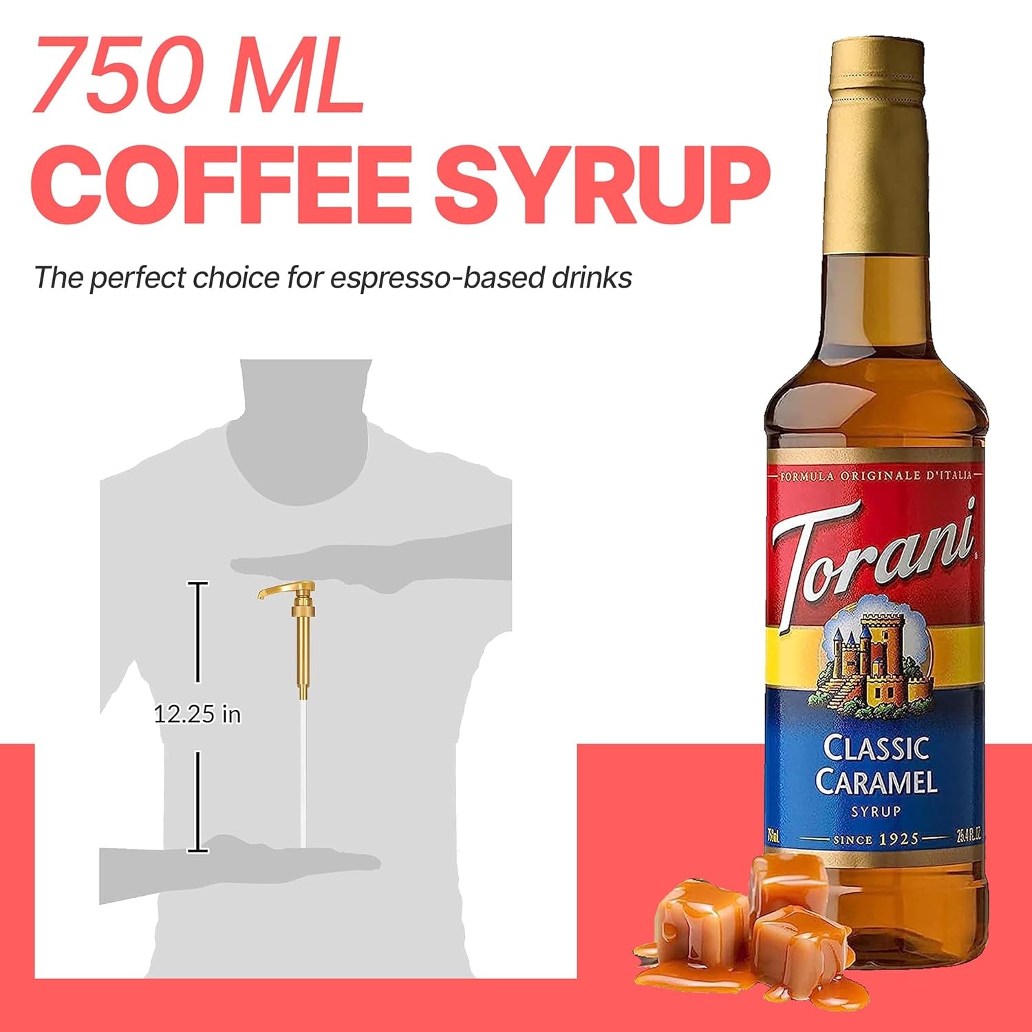 Torani coffee syrup variety pack, French Vanilla syrup, Classic Caramel syrup, coffee syrup pump dispenser, flavored coffee syrup set