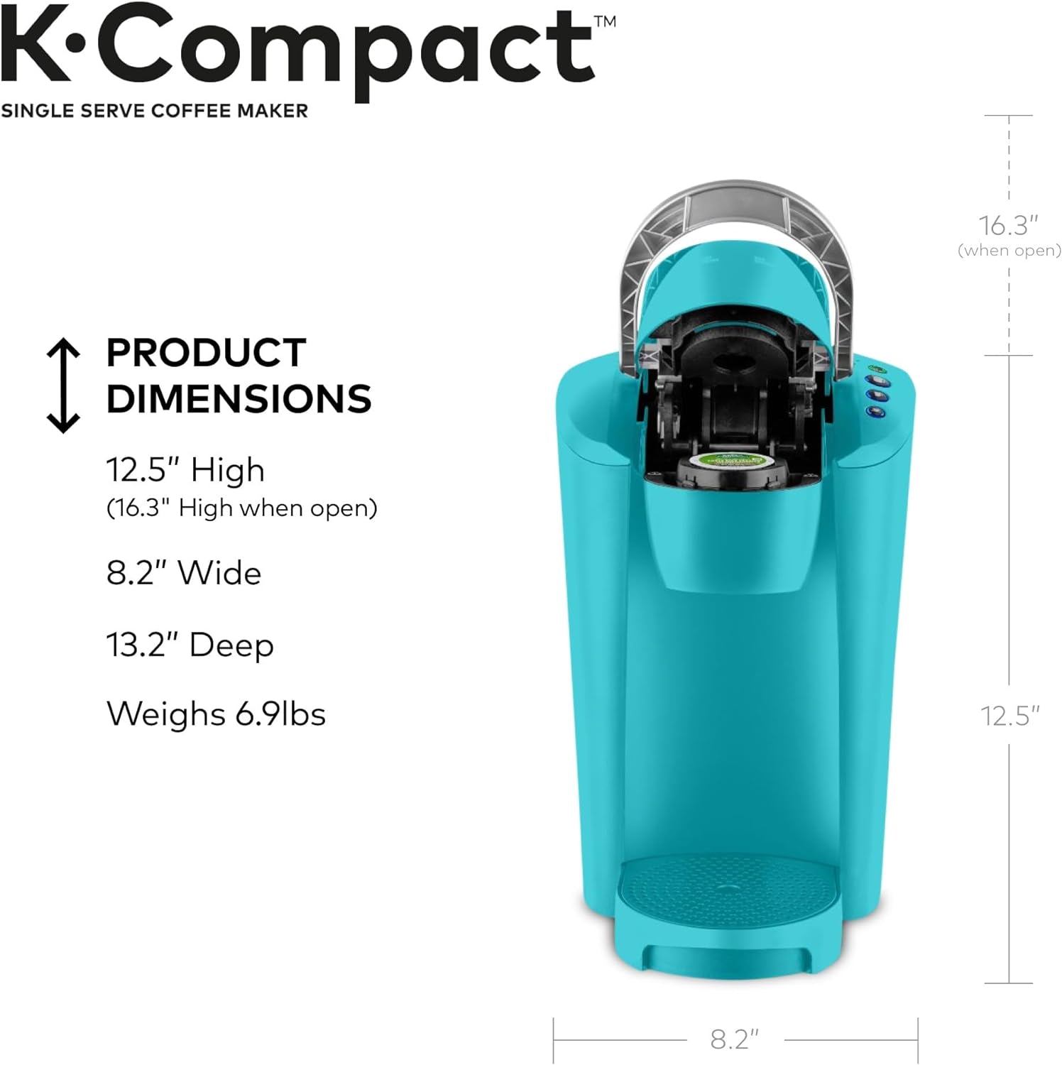  K-Compact Coffee Maker, Single Serve K-Cup Pod Brewer, Turquoise, Compact Coffee Maker, Keurig K-Compact, Single Serve Coffee Brewer