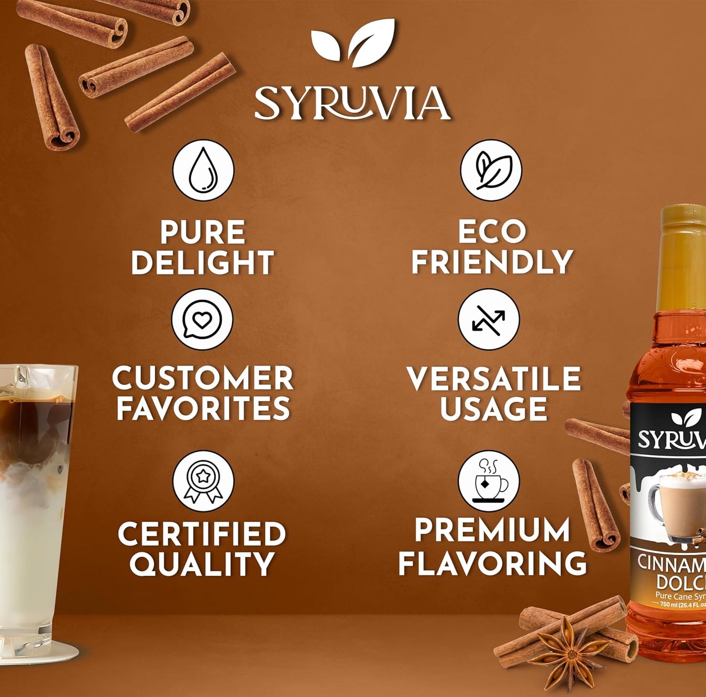 Cinnamon Dolce coffee syrup, Syruvia coffee syrup, 25.4 oz syrup, coffee flavoring syrup, premium coffee syrup