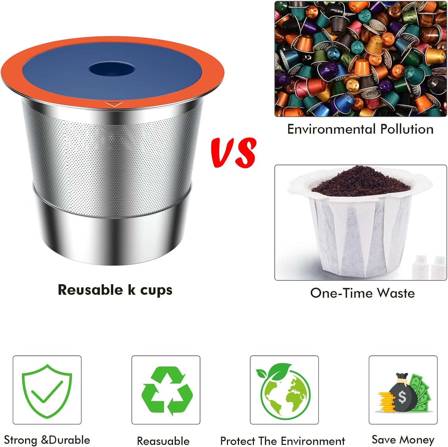 Reusable K Cups, Stainless Steel Coffee Pods, Keurig Compatible Filters, Eco-Friendly Coffee Pods, Durable K Cup Filters