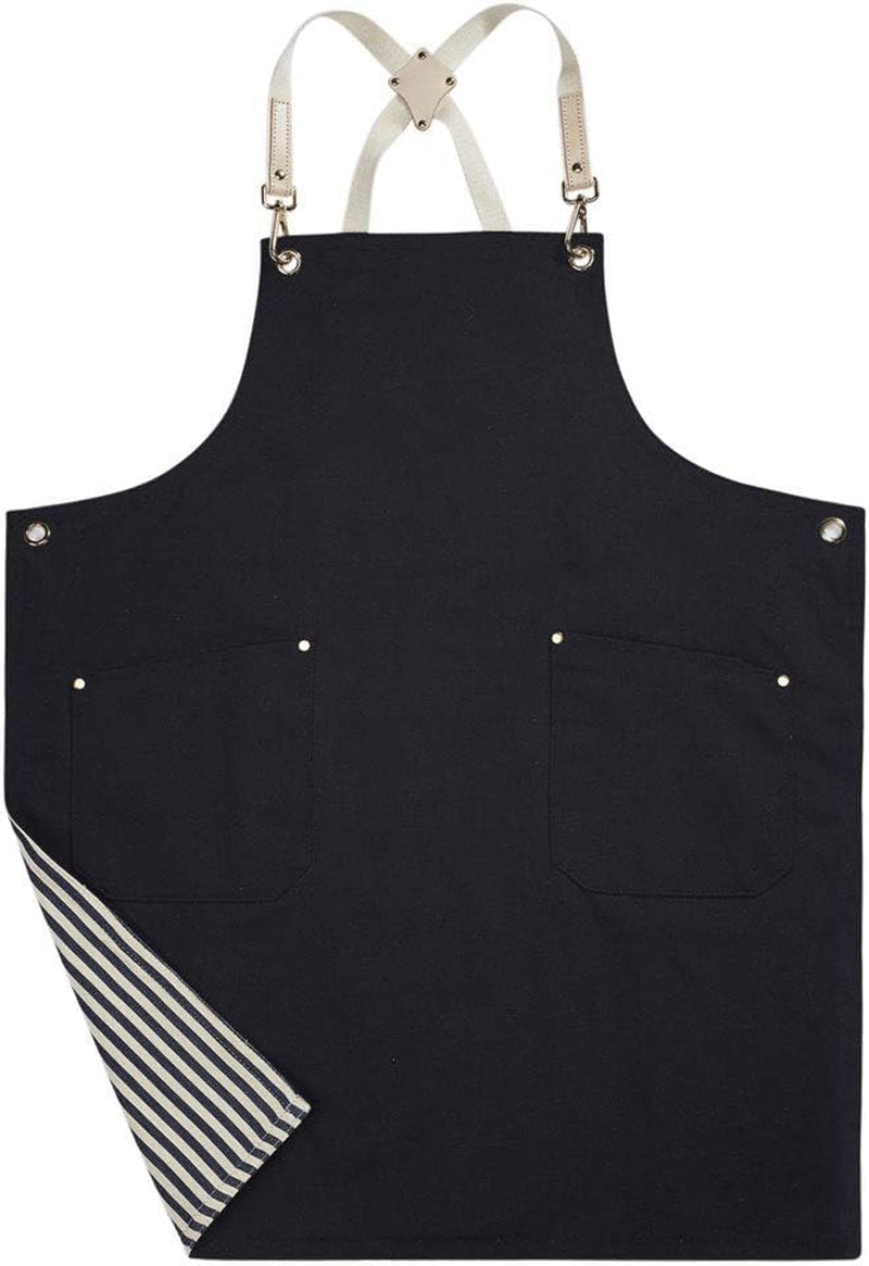 Double-Sided Cotton Canvas Apron with Pocket and Cross-Back Straps, Adjustable Cotton Apron for Men and Women