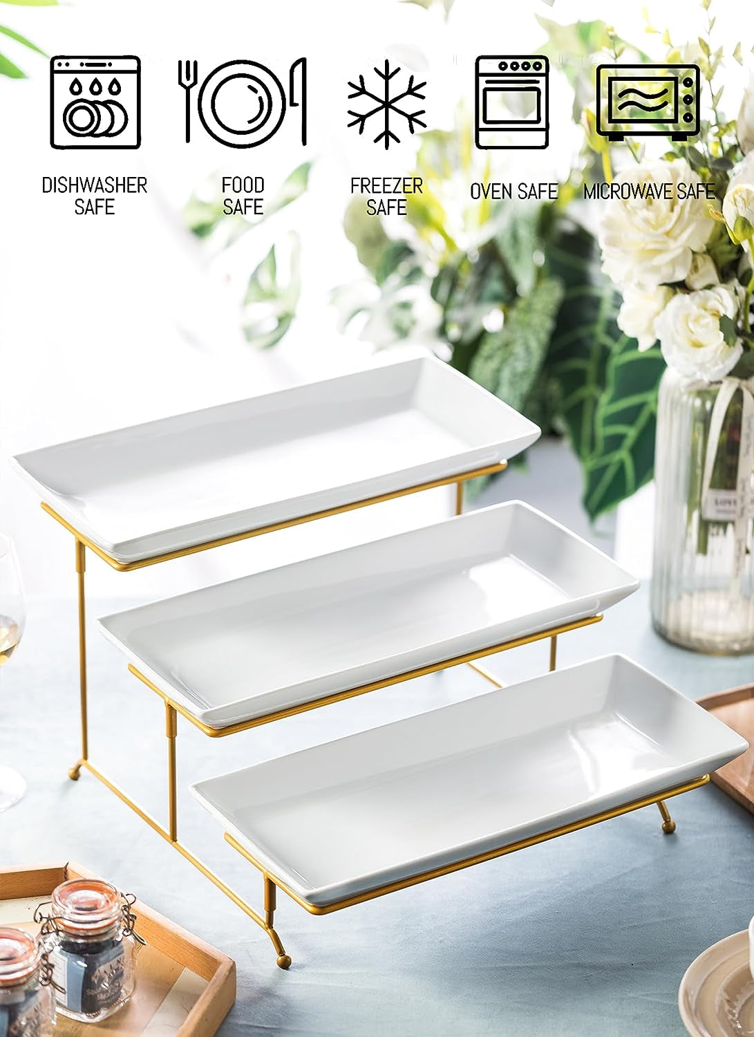 3 tier serving stand, large tiered serving tray, collapsible serving rack, porcelain serving platters, appetizer serving trays, dessert serving trays, cupcake stand, white serving trays, party serving platters, elegant food display