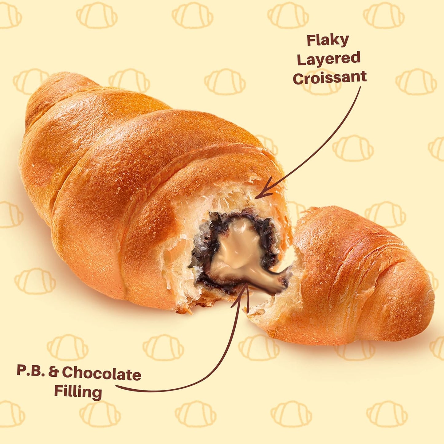 7Days Peanut Butter & Chocolate croissant, individually wrapped pastry, non-GMO breakfast snack, 2.65 oz pack of 6