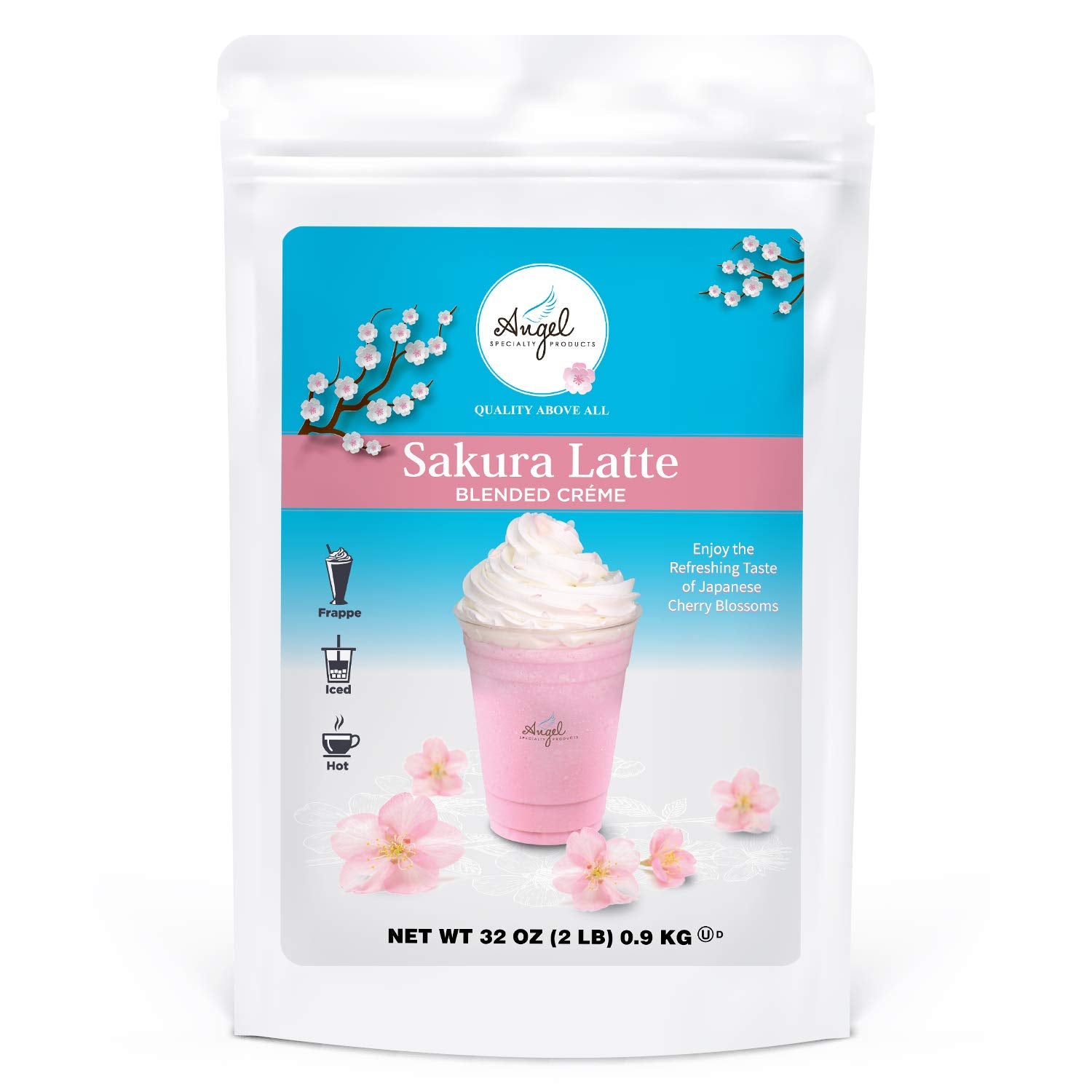 Sakura Latte Blended Crème, 2 LB, Japanese Cherry Blossom, Instant Powder Mix, 22 Servings