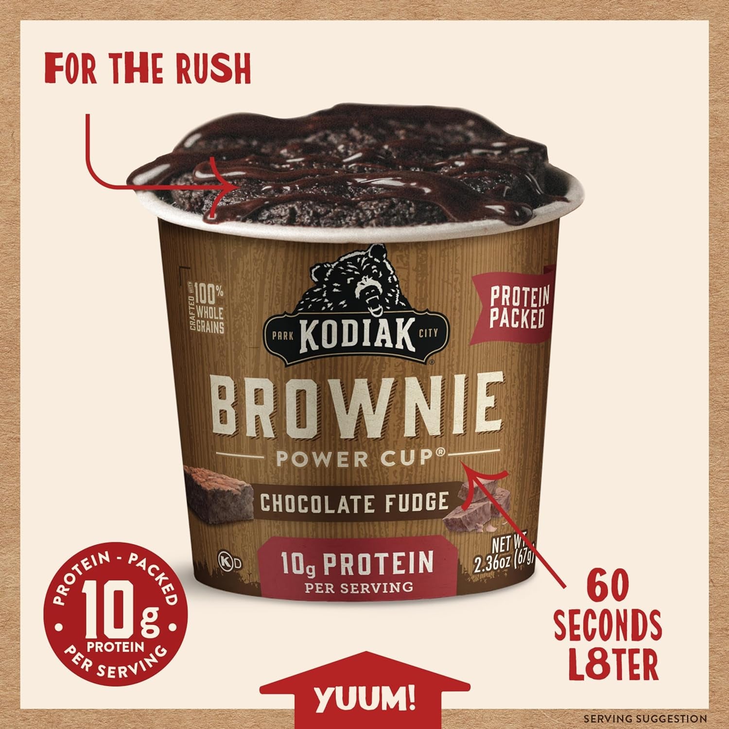 Kodiak Cakes Chocolate Fudge Brownie in a Cup, High Protein Brownie, Ready in One Minute, Non-GMO Ingredients, Whole Grain Brownie, Pack of 12