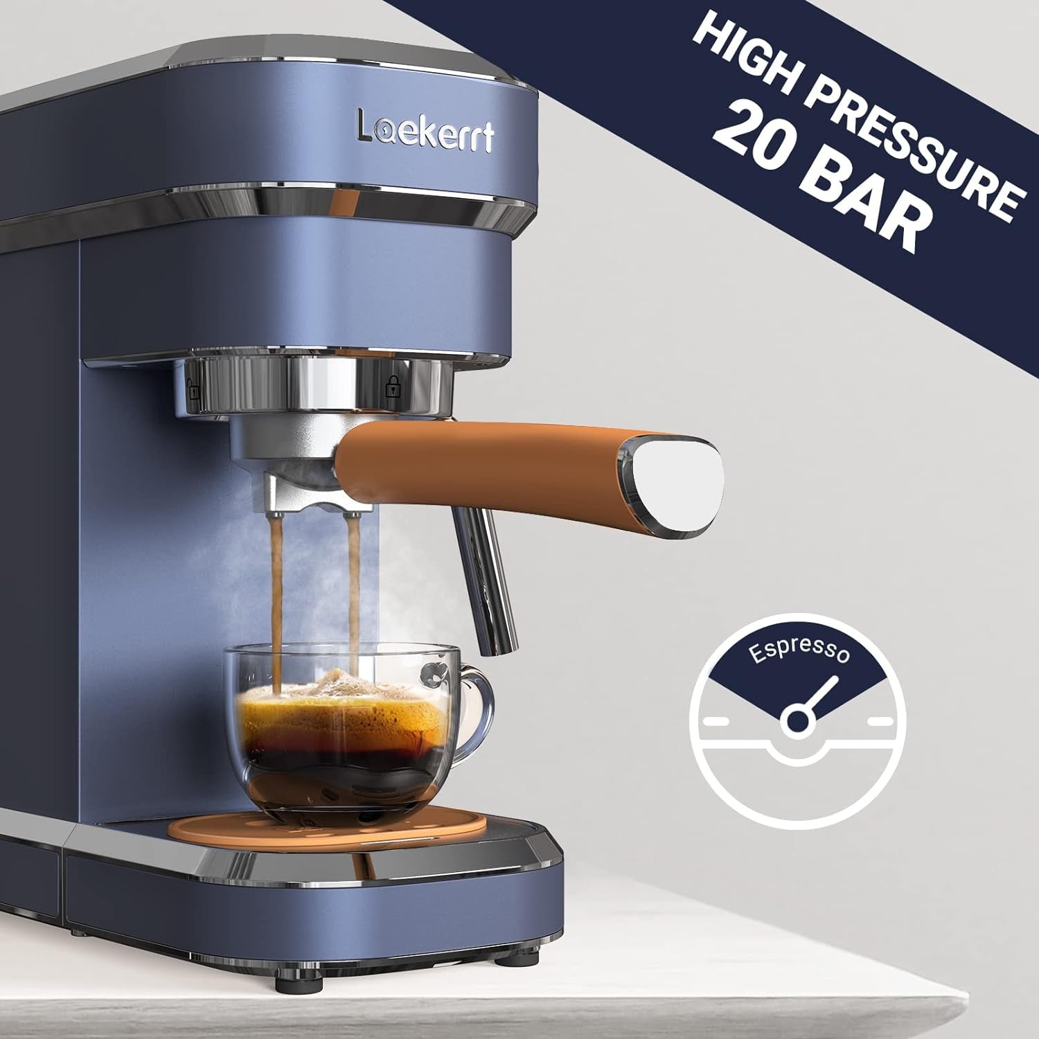 20 Bar Espresso Maker, Milk Frother Steamer, Navy Blue Espresso Machine, Stainless Steel Coffee Maker, Home Espresso Machine, Cappuccino Latte Maker