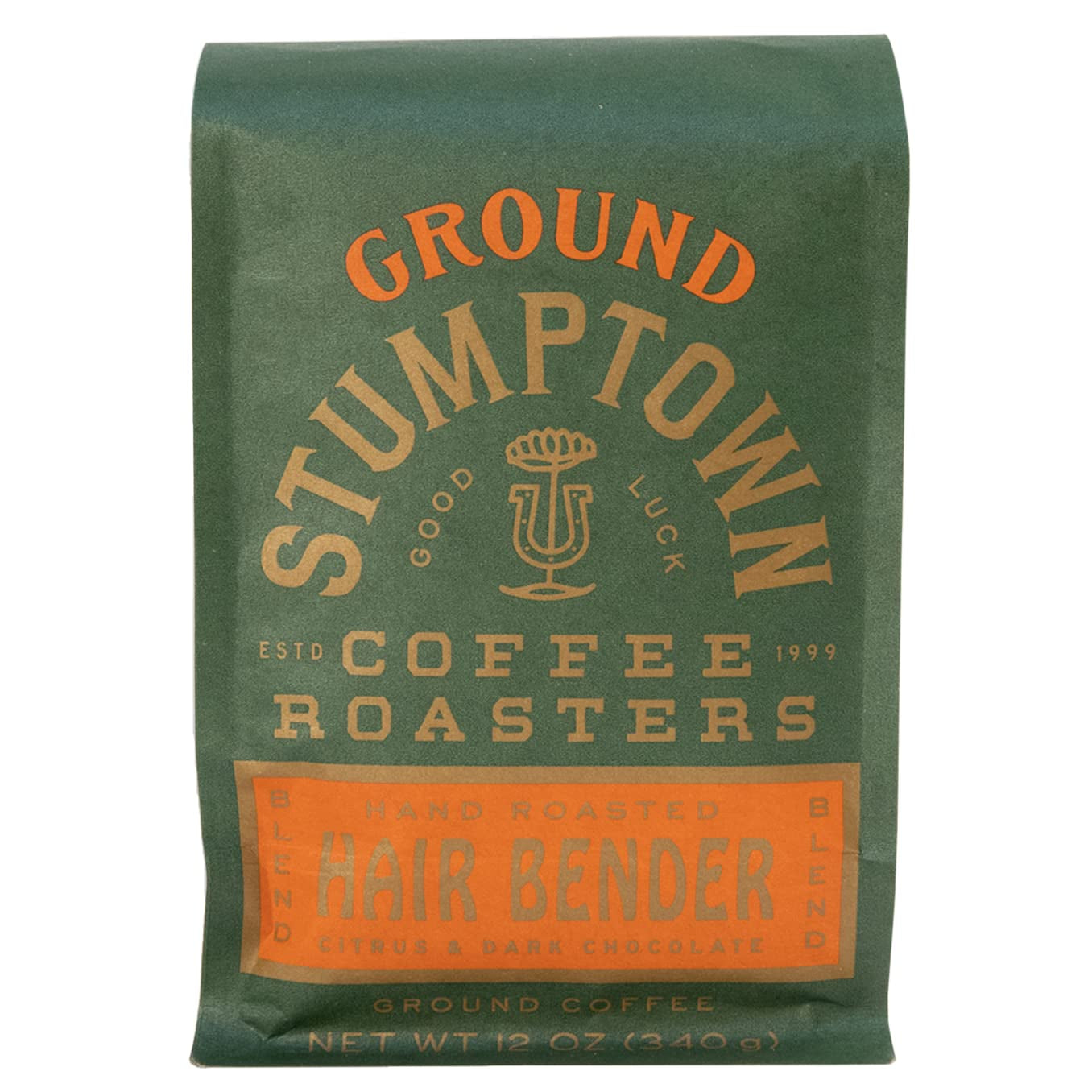 Stumptown Hair Bender Medium Roast Ground Coffee, 12 Oz Bag with flavor notes of citrus, dark chocolate, and raisin.