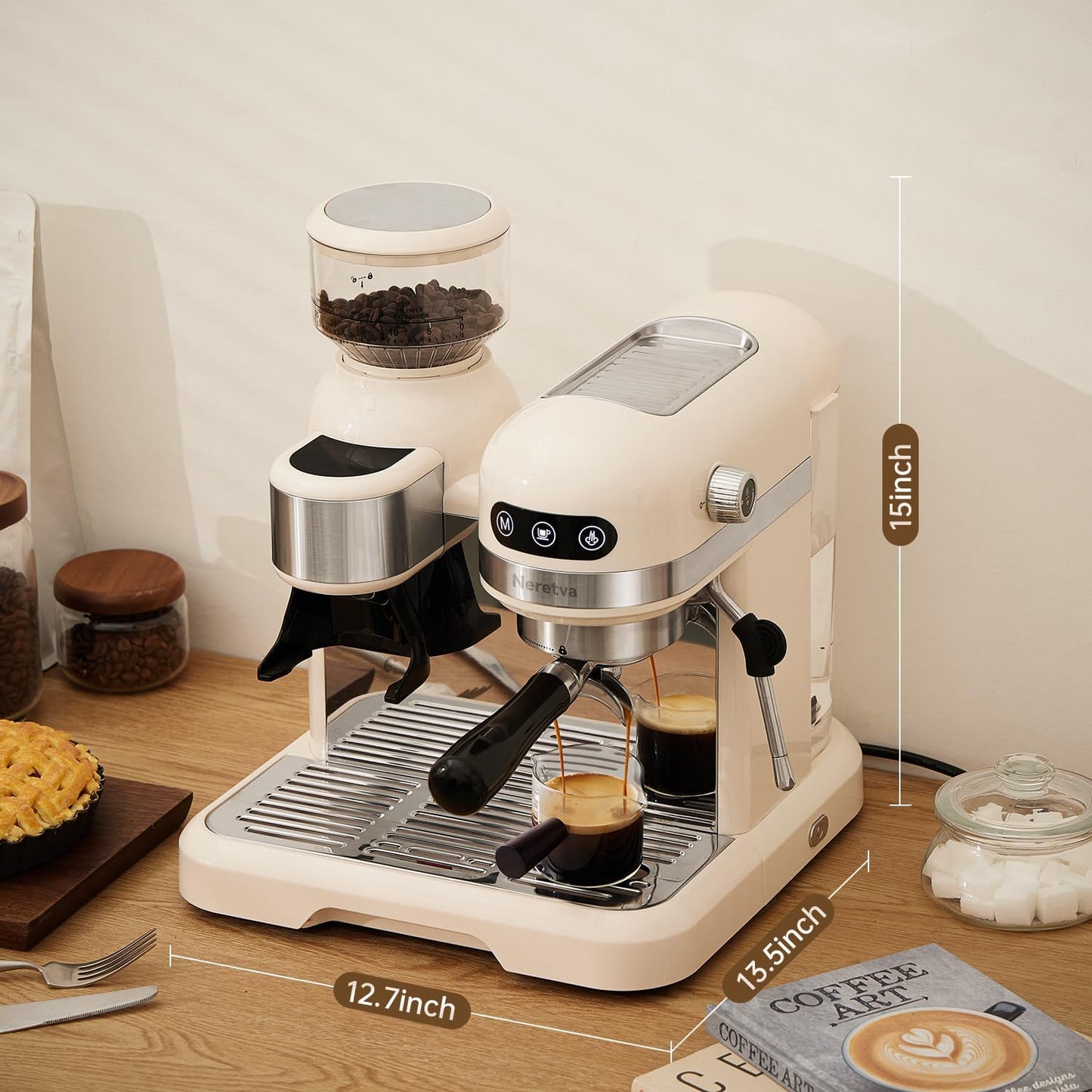 20 Bar Espresso Machine, Grinder Espresso Maker, Steam Wand Cappuccino Maker, Home Barista Coffee Machine, 58MM Portafilter Espresso Machine