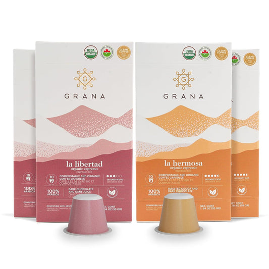 GRANA Nespresso Compatible Coffee Pods, 40 pack of organic Arabica coffee in compostable and biodegradable pods.