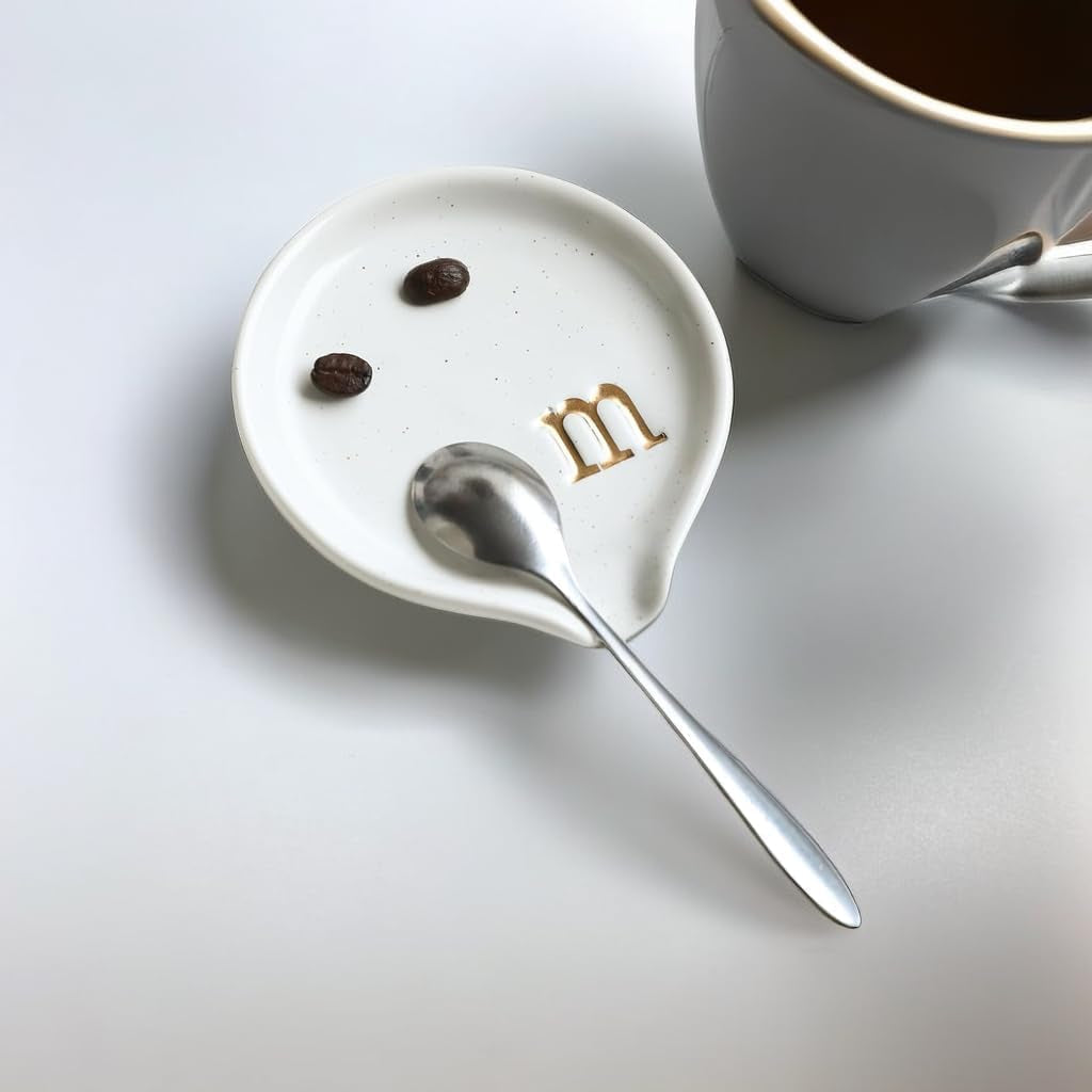 ceramic coffee spoon rest, monogram spoon holder, mini teaspoon rest, small spoon holder, kitchen deco