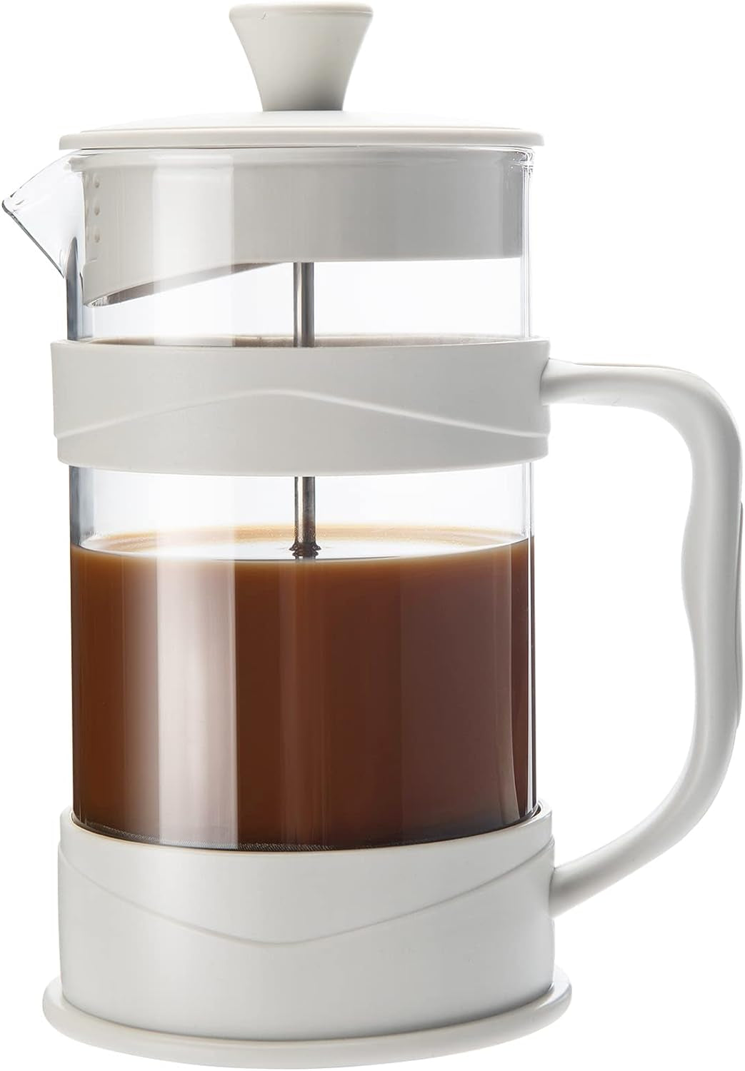 French press coffee maker, 11.8 oz French press, mini coffee press, stainless steel filter French press, heat-resistant glass coffee maker, portable French press, travel coffee maker, home coffee press, white French press, cold brew coffee maker