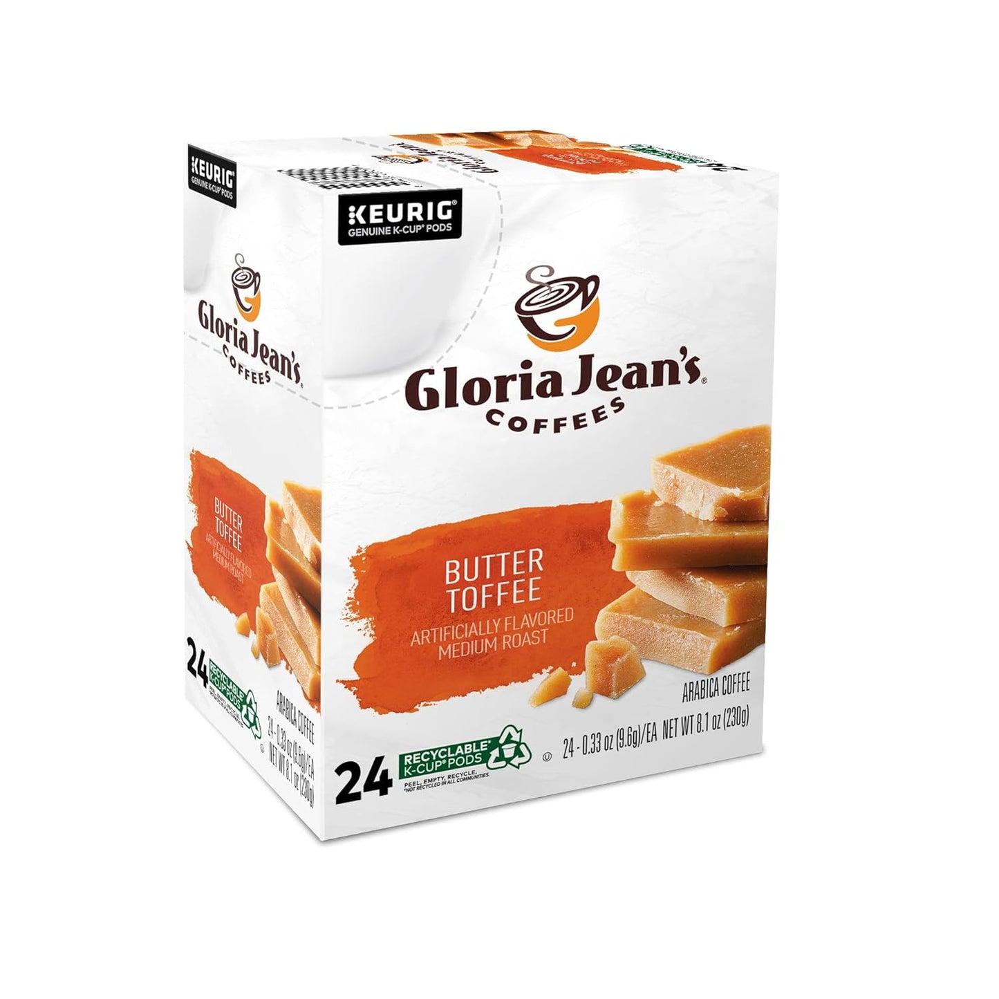  Butter Toffee K-Cup Pods, Medium Roast Coffee, 96 Count (4 Packs of 24), Gloria Jean’s Coffees