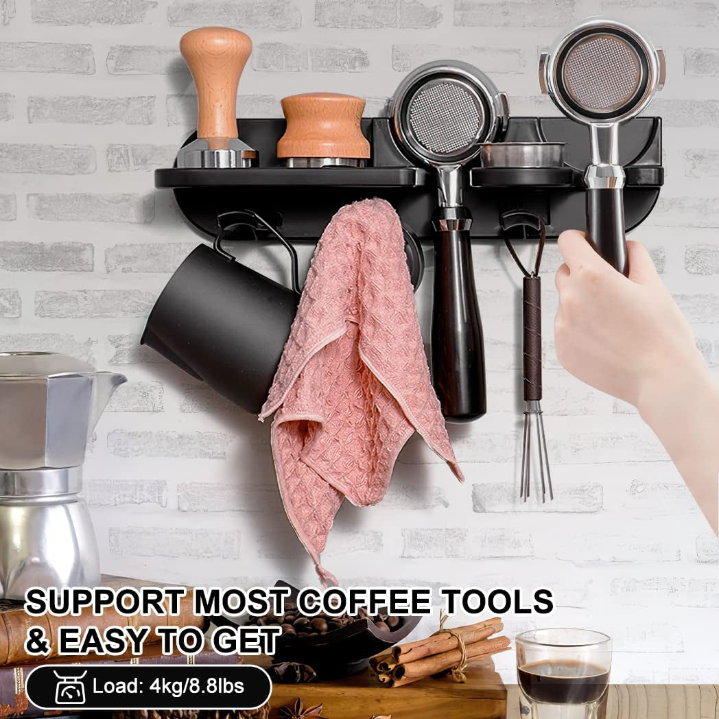 wall mounted espresso tamper holder, coffee station organizer, espresso accessories rack, coffee portafilter storage, barista coffee tool holder