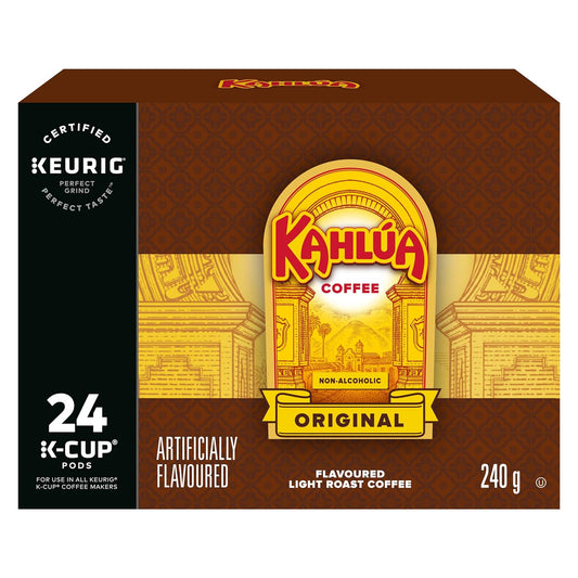 Kahlua Original Coffee Pods, light roast, rum vanilla caramel flavor, 24 count, Keurig K-Cup compatible.