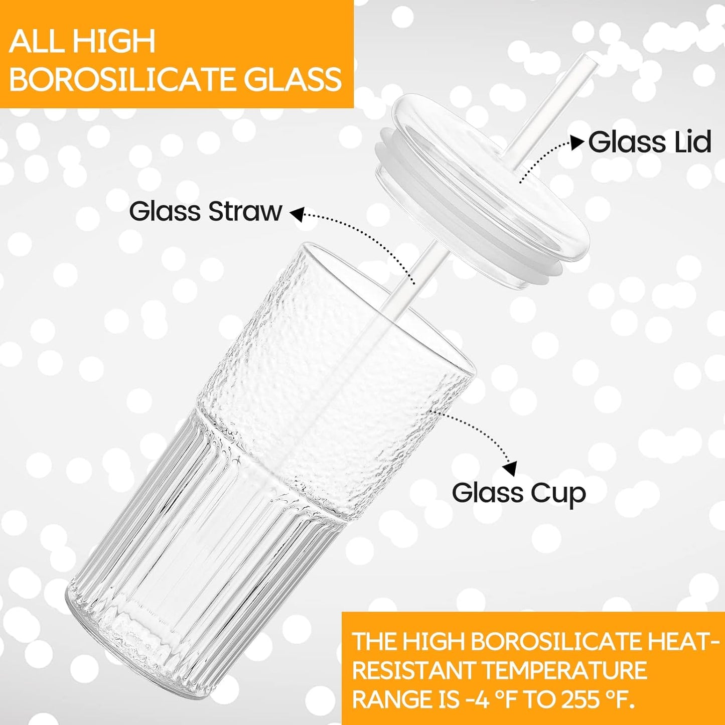 high borosilicate glass cup, 20 oz glass tumbler, glass cup with lid, glass straw cup, reusable glass mug, stylish glassware, dishwasher-safe glass cup, eco-friendly glass mug