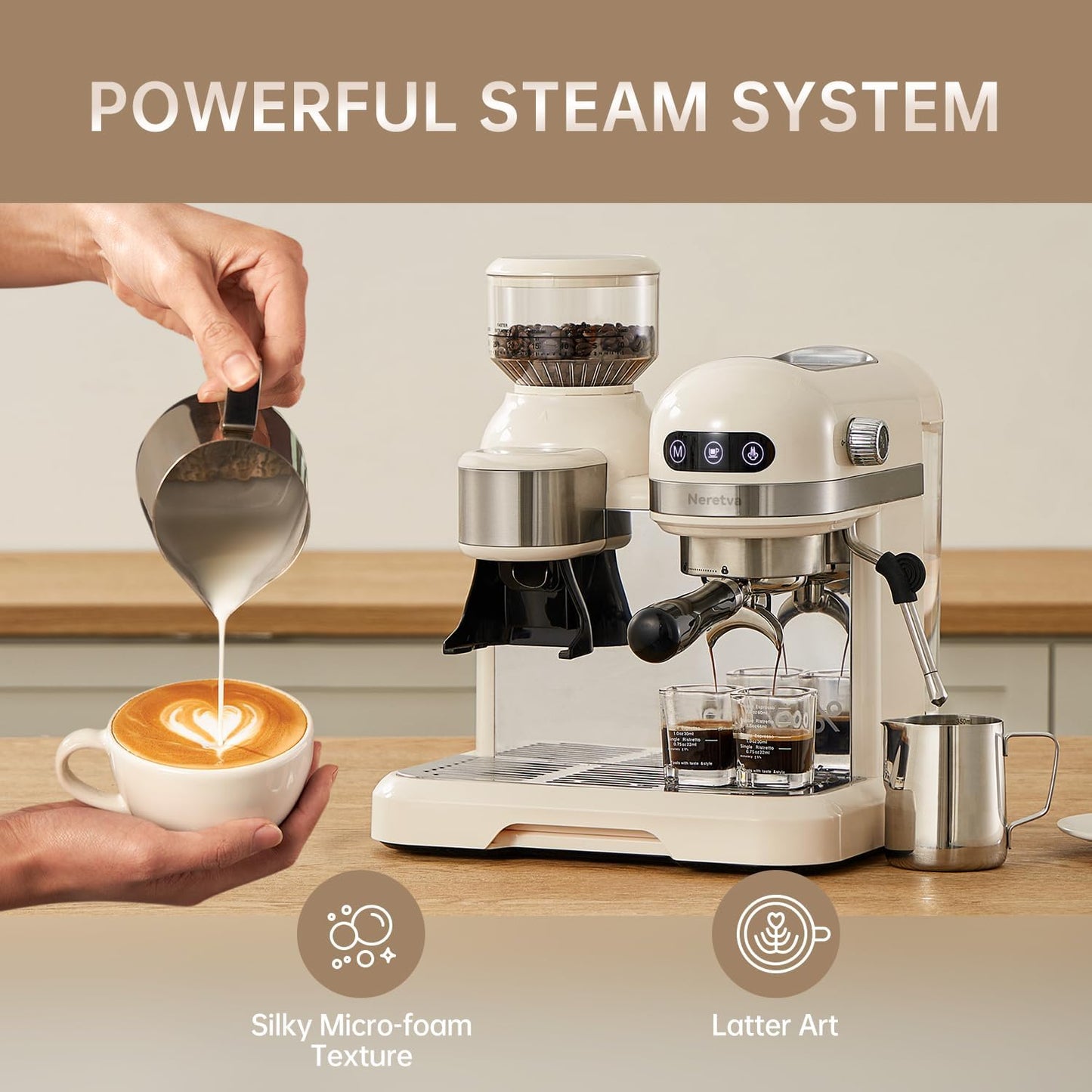 20 Bar Espresso Machine, Grinder Espresso Maker, Steam Wand Cappuccino Maker, Home Barista Coffee Machine, 58MM Portafilter Espresso Machine