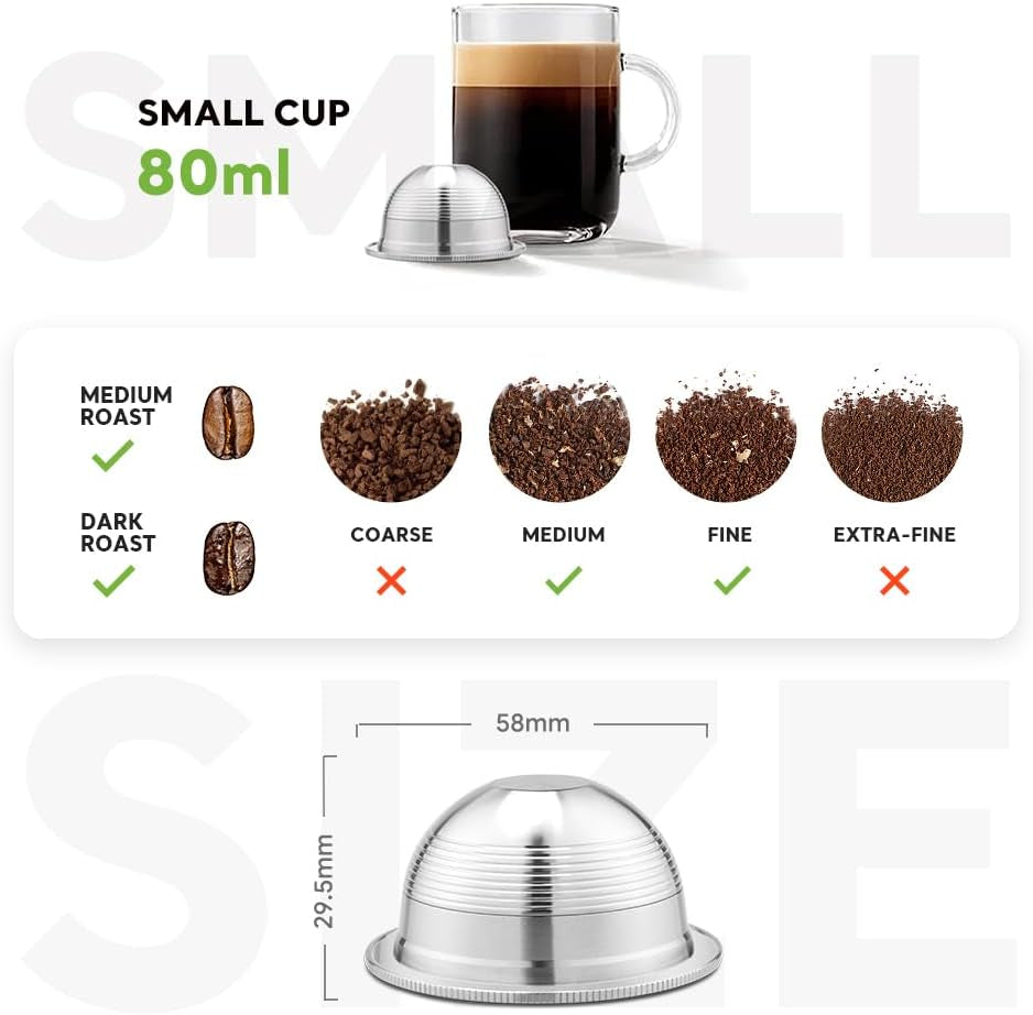 Stainless steel reusable Vertuo coffee capsule, refillable coffee pod, compatible with Nespresso Vertuoline, eco-friendly coffee pod, 2.5 oz espresso pod, high-quality stainless steel coffee capsule