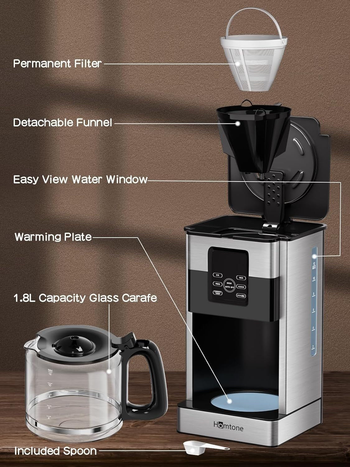 Programmable coffee maker, 12 cup coffee machine, stainless steel coffee maker, LCD touch screen coffee maker, anti-drip coffee machine