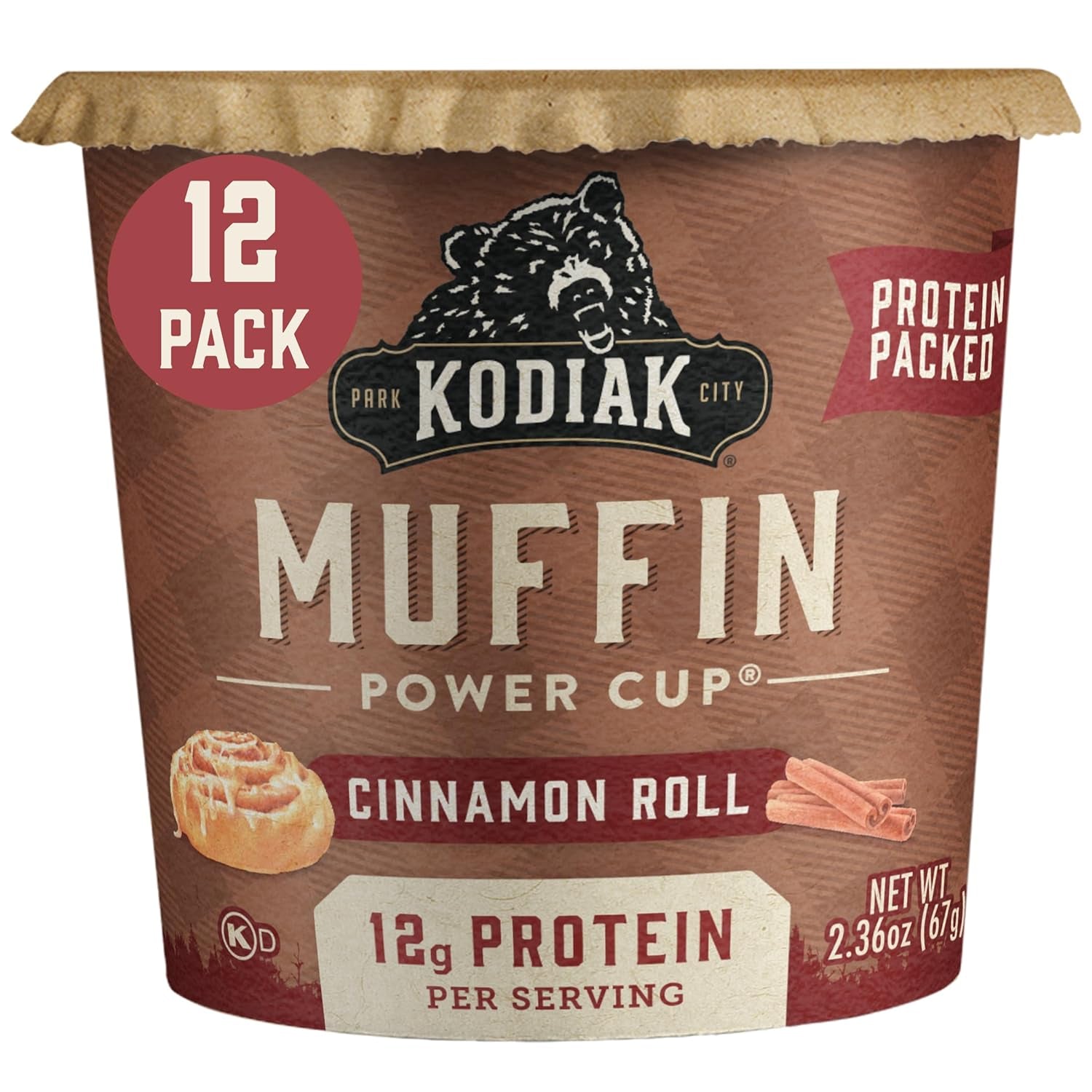 Kodiak Cakes Cinnamon Roll Minute Muffins, High Protein Snack, Ready in One Minute, Non-GMO Ingredients, Whole Grain Muffins, Pack of 12