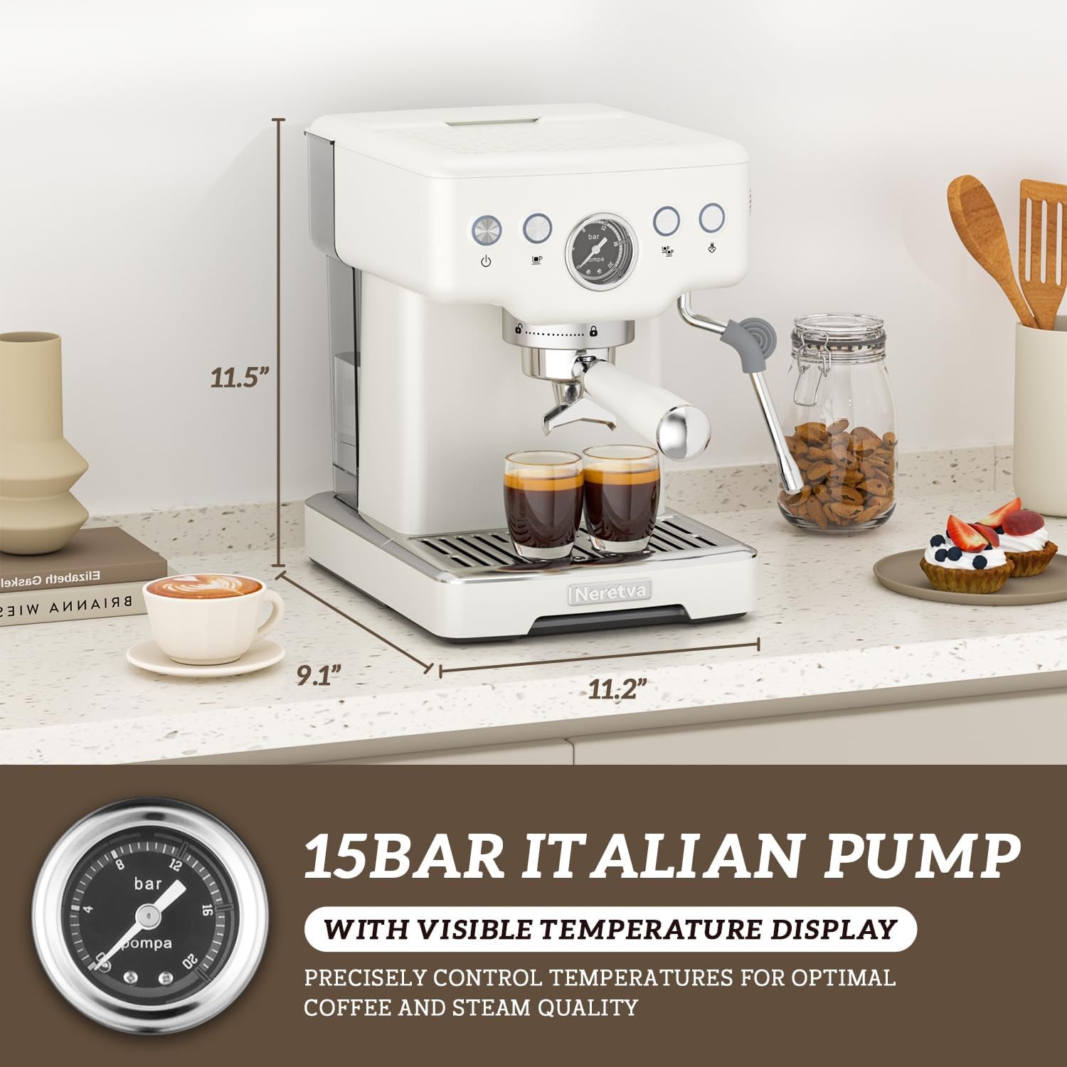 Espresso Machine, 15 Bar Coffee Machine, Milk Frother Steam Wand, Professional Coffee Maker, Home Barista Espresso Machine