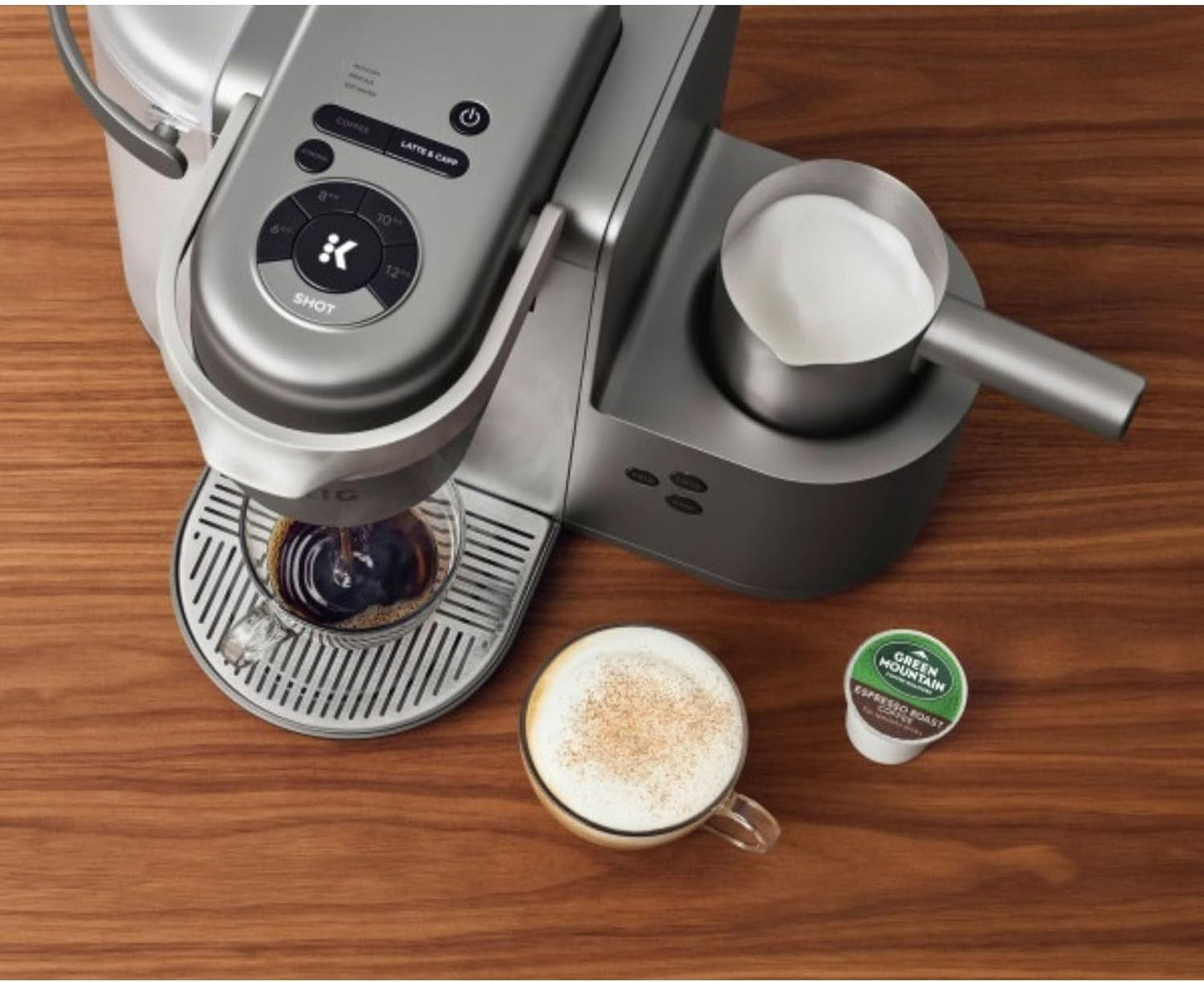 K-Cafe Special Edition Coffee Maker, Single Serve Coffee Machine, Latte and Cappuccino Maker, Nickel Finish Coffee Brewer, Keurig K-Cup Pod Brewer