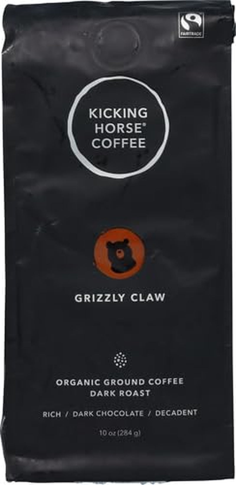 Grizzly Claw Dark Roast Ground Coffee, 10 Oz - Certified Organic, Fairtrade, Kosher, with rich dark chocolate and roasted hazelnut flavors