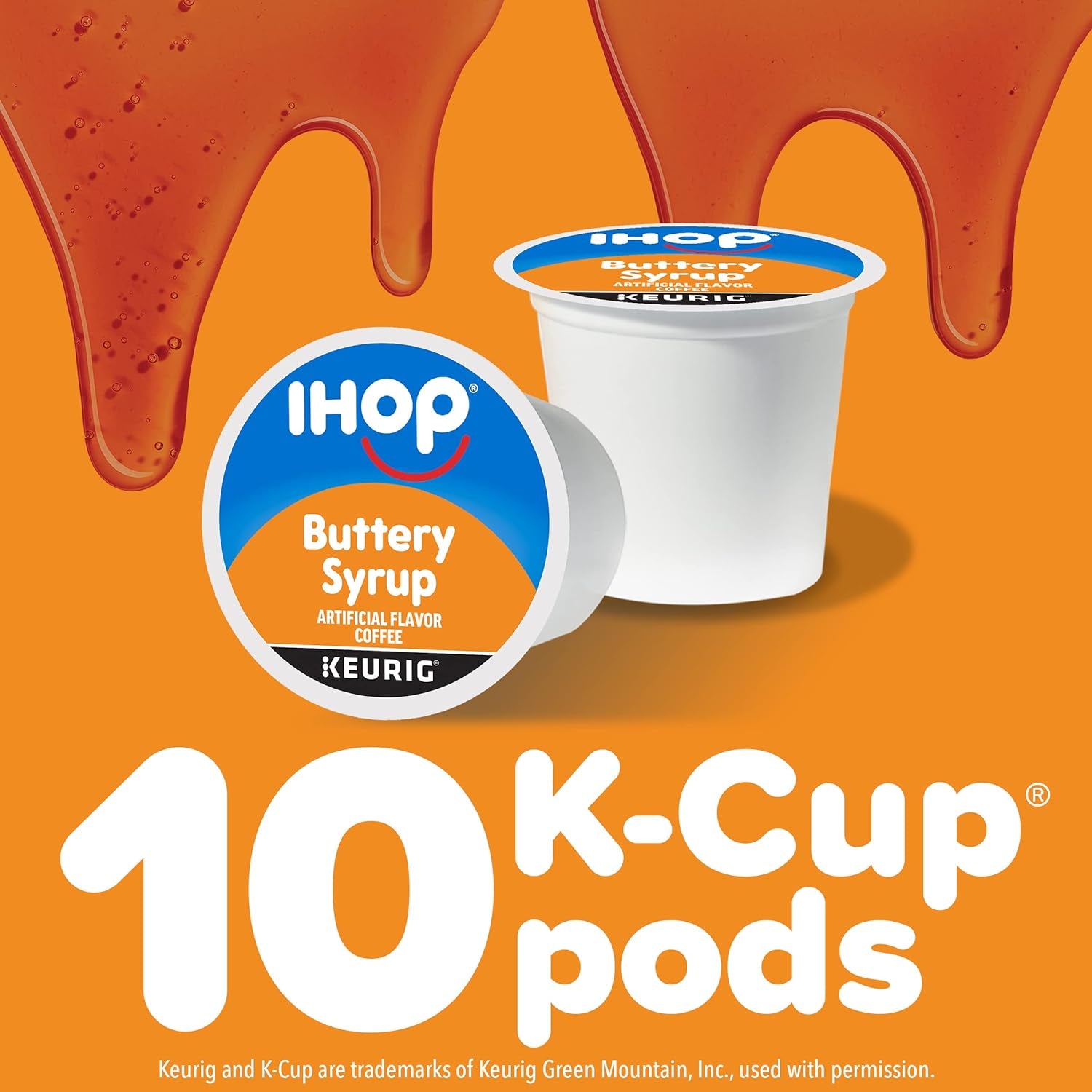 IHOP Buttery Syrup Keurig K-Cup Coffee Pods, IHOP coffee pods 10 count box, buttery syrup flavored coffee pods, IHOP syrup coffee, recyclable coffee pods, premium Arabica coffee pods, IHOP pancake inspired coffee, single-serve Keurig coffee pods, Kosher certified coffee pods, IHOP menu-inspired coffee