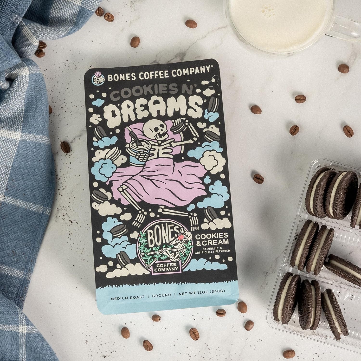 Cookies 'N Dreams Coffee Beans, Cookies & Cream Flavored Coffee, Low Acid Coffee, Arabica Coffee Beans, Medium Roast Coffee, Gourmet Coffee, Vegan Friendly Coffee, Keto Coffee