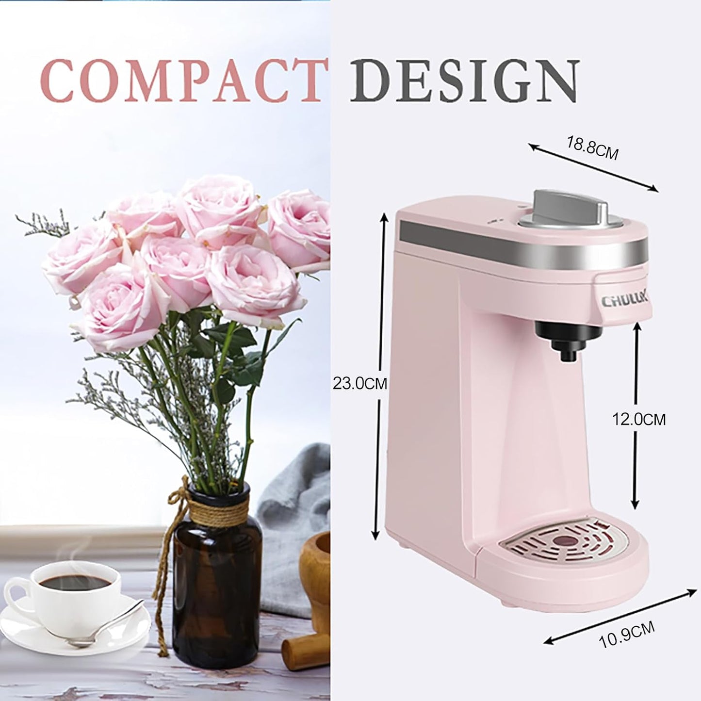 Single Serve Coffee Maker, Pink Coffee Maker, Reusable Filter Coffee Brewer, Compact Coffee Machine, K Pod Coffee Maker