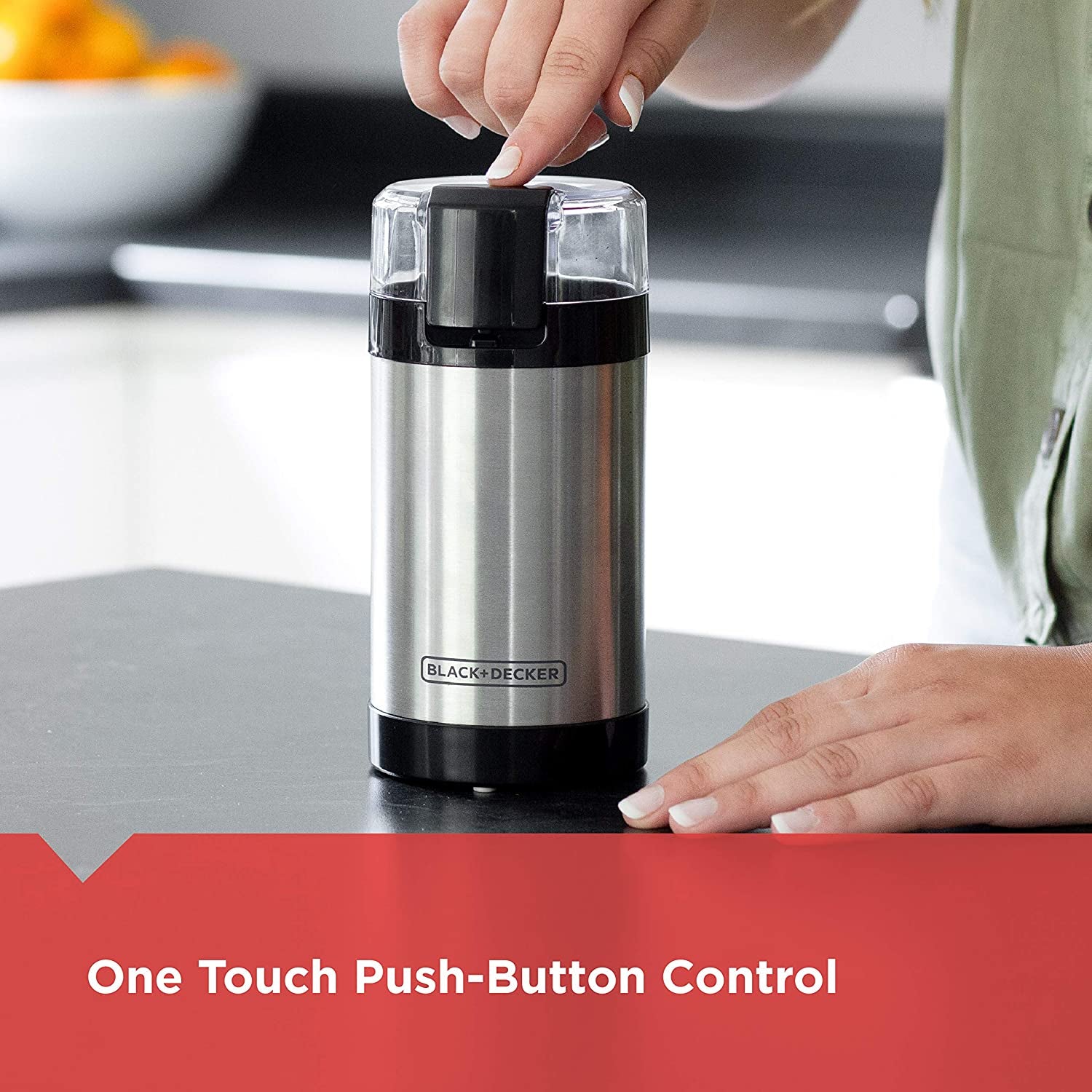 One Touch Coffee Grinder, CBG110S, 2/3 Cup Capacity Coffee Grinder, Push-Button Control Coffee Grinder, Stainless Steel Blades Coffee Grinder