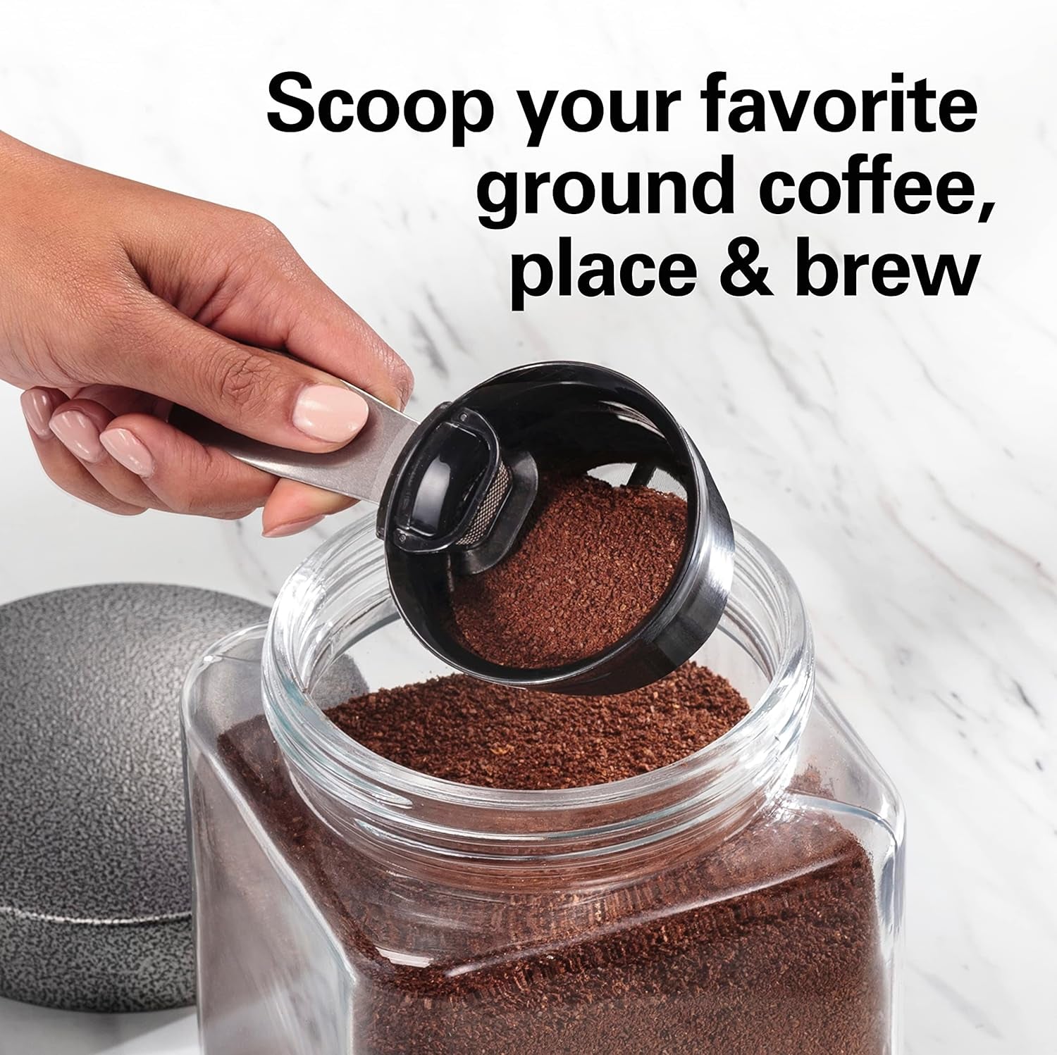 The Scoop Single Serve Coffee Maker, Fast Grounds Brewer, 8-14oz Cups, Stainless Steel Coffee Maker