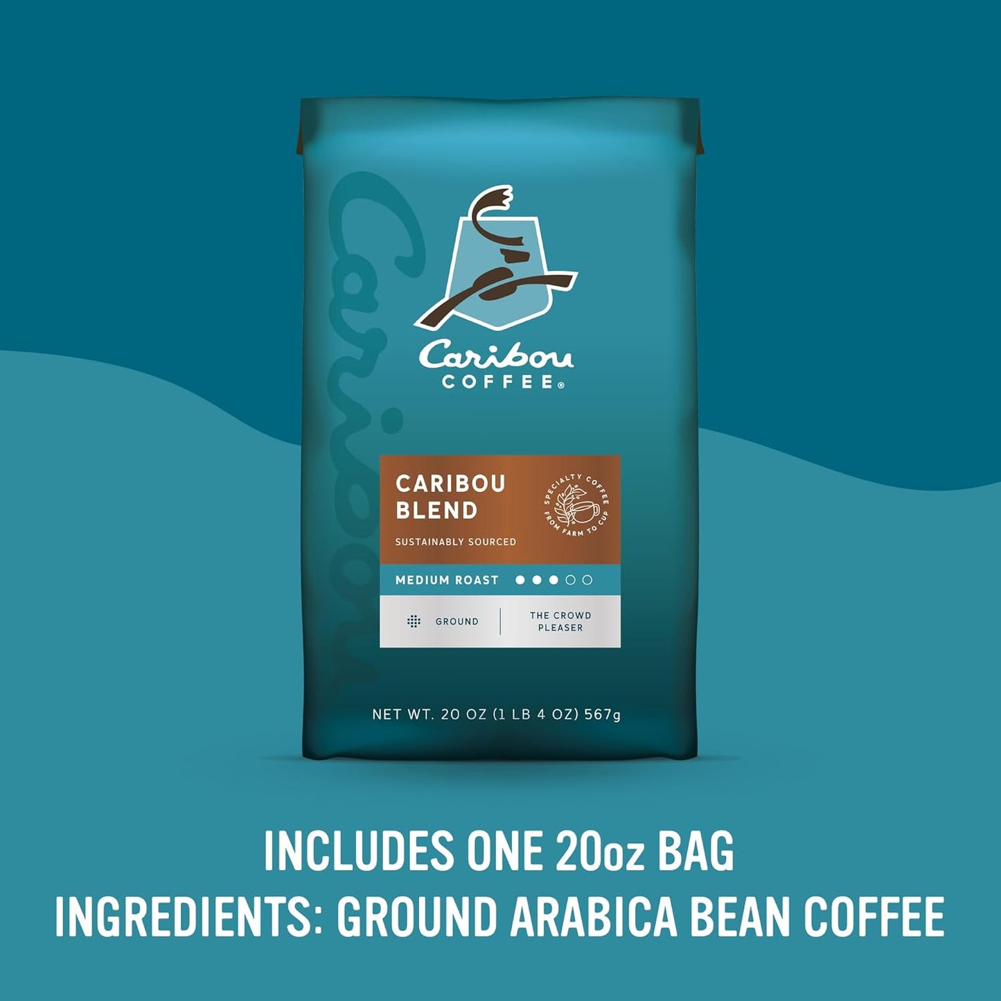 Medium Roast Ground Coffee - Caribou Blend, 20 Ounce Bag, Sweet and Spicy Notes, 100% Arabica, Rainforest Alliance Certified.