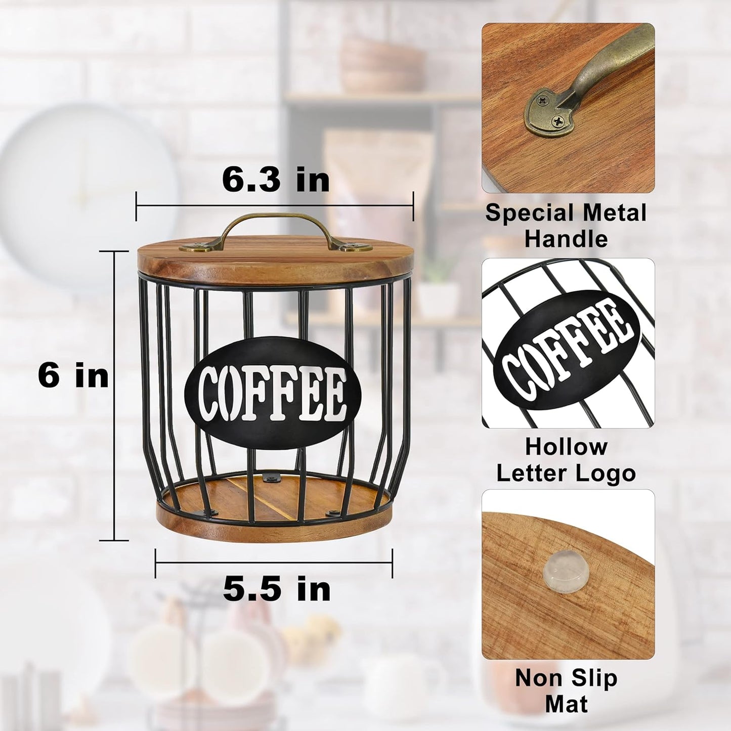 Coffee filter holder with lid, large capacity coffee pod organizer, kitchen countertop storage, coffee station decor