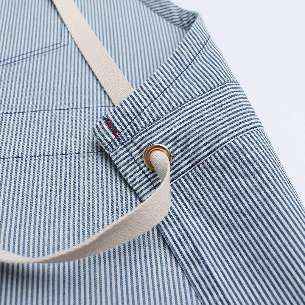 Blue Striped Denim Apron, Cross Back Adjustable Apron, Unisex Apron with Pockets, Barista Chef Barber Painter Gardener Apron, Jeanerlor Apron