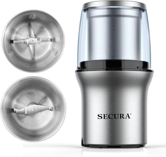 Electric Coffee and Spice Grinder, Stainless Steel Blades, Removable Bowls