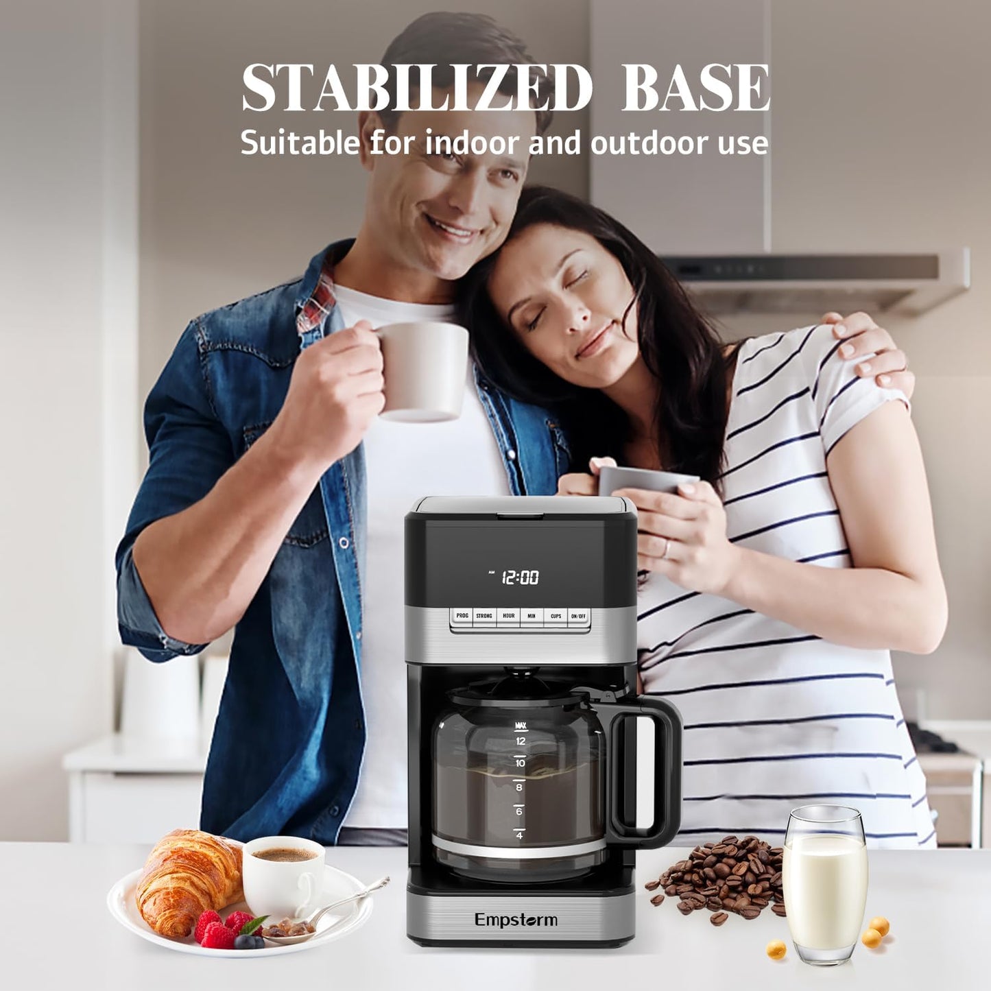 12 cup programmable coffee maker, 1000W coffee machine, fast brew coffee maker, auto shut off coffee maker, 4-hour keep warm coffee maker, anti-drip coffee machine